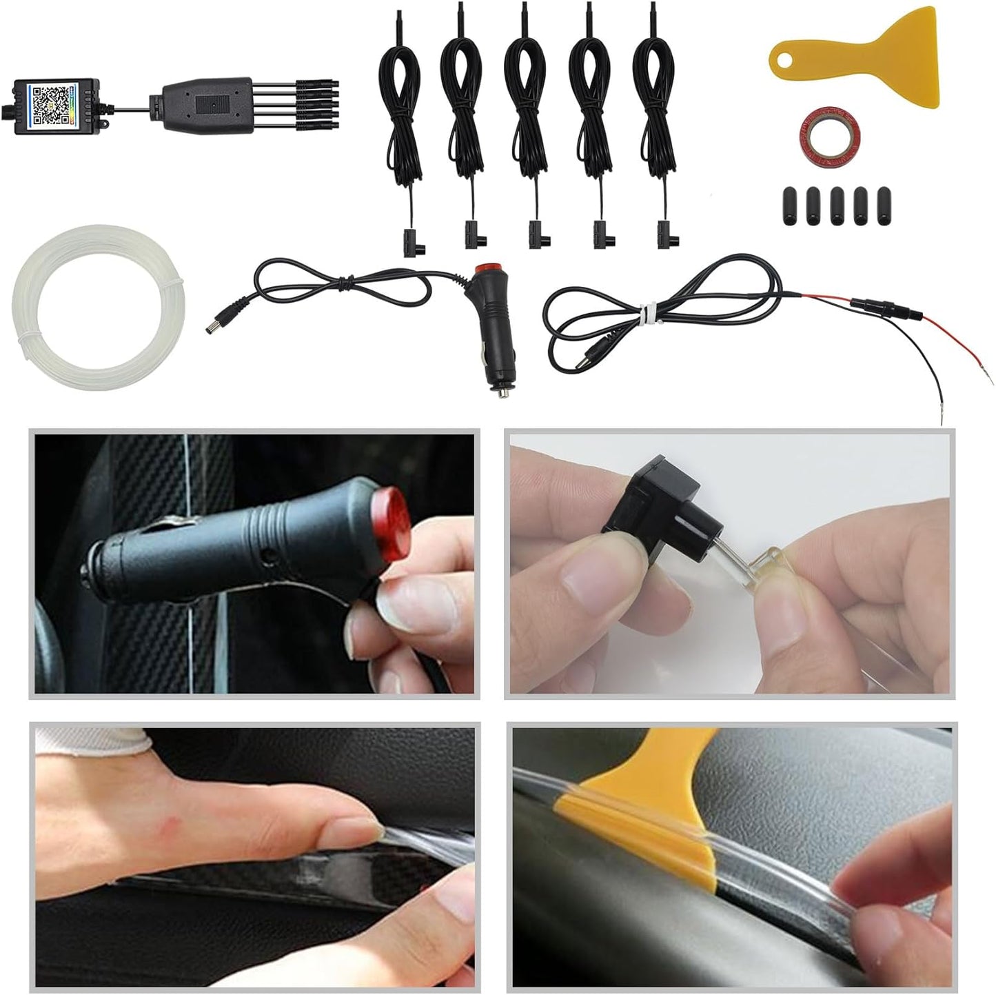 6 in 1 Car LED Strip Lights, RGB Car Interior Lights with 315 inches Fiber Optic, Remote and APP Control, 16 Million Colors Ambient Lighting Kits, Music Neon Light Accessories for Car Inside