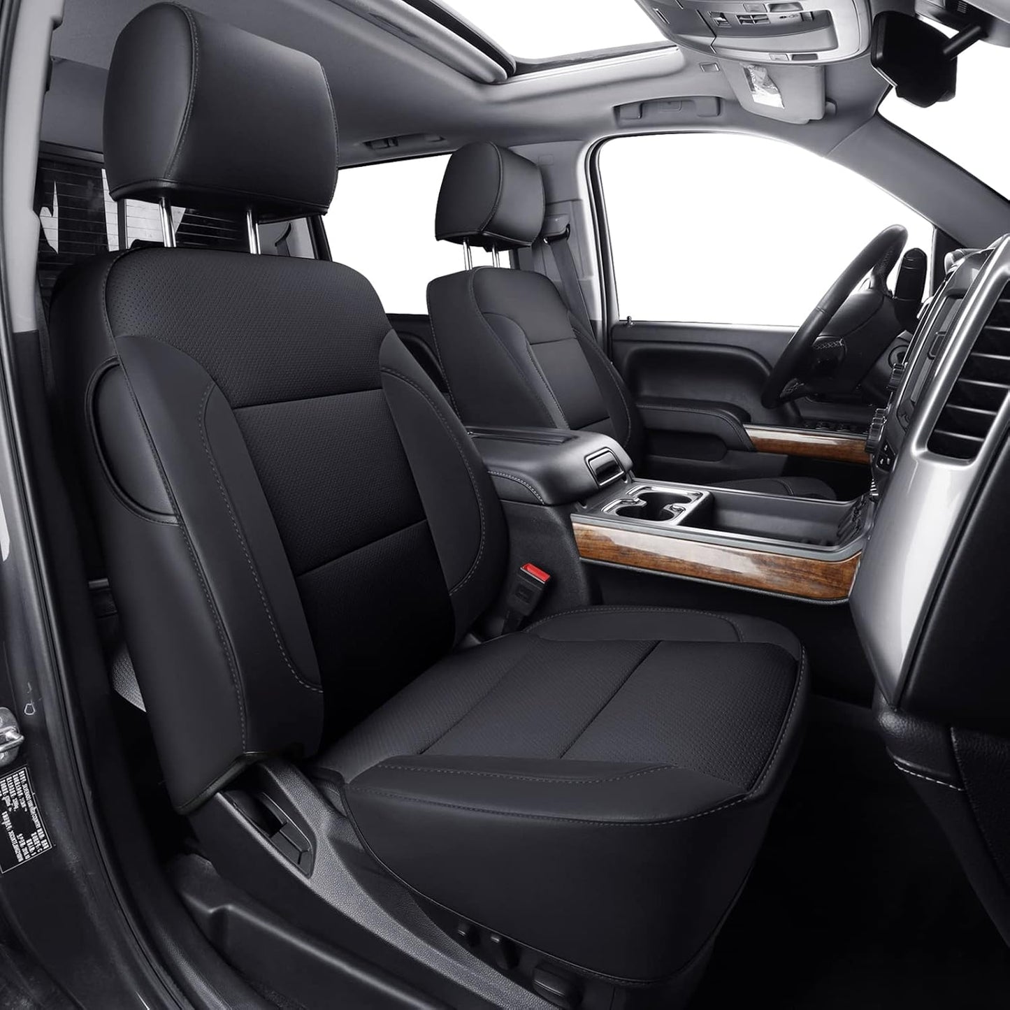 LUCKYMAN CLUB Front Seat Covers fit for Crew Cab/Extended Cab/Regular Cab of 2014-2018 Chevy Silverado Sierra 1500, 2015-2019 Silverado Sierra 2500 3500 (Black 2 pcs)