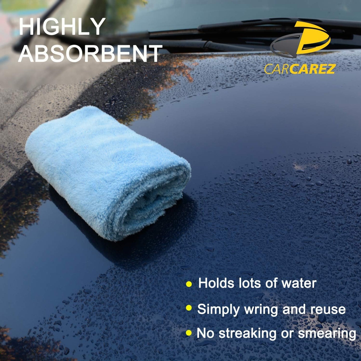 CARCAREZ Microfiber Towels for Cars, Car Drying Wash Detailing Towel with Plush Edgeless Microfiber Cloth (Multi)