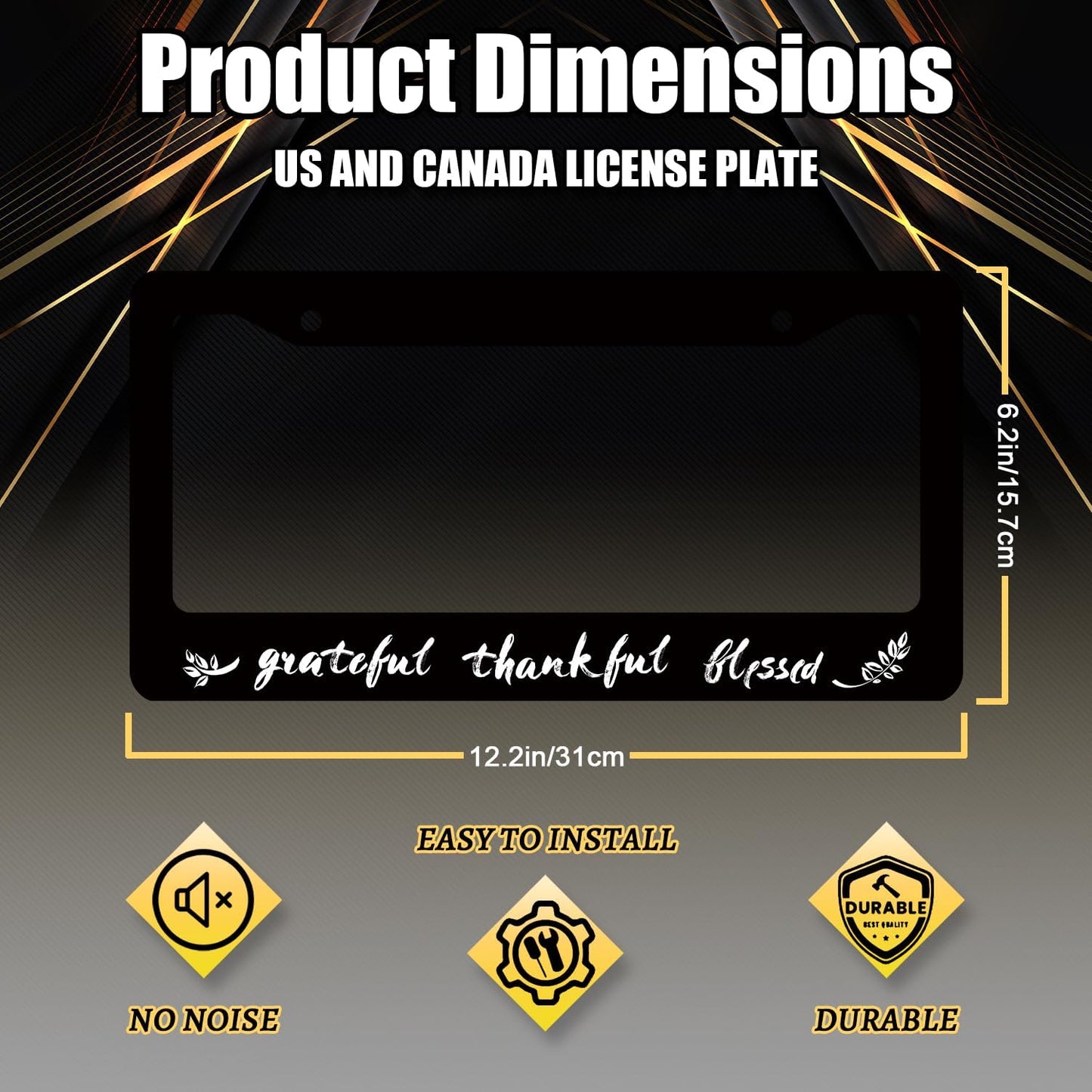 Thankful Grateful Blessed License Plate Frame Christian License Plate Holder Funny License Plate for Car Decoration Stainless Steel Belief Car Accessory with Screws 12.3" x 6.3"