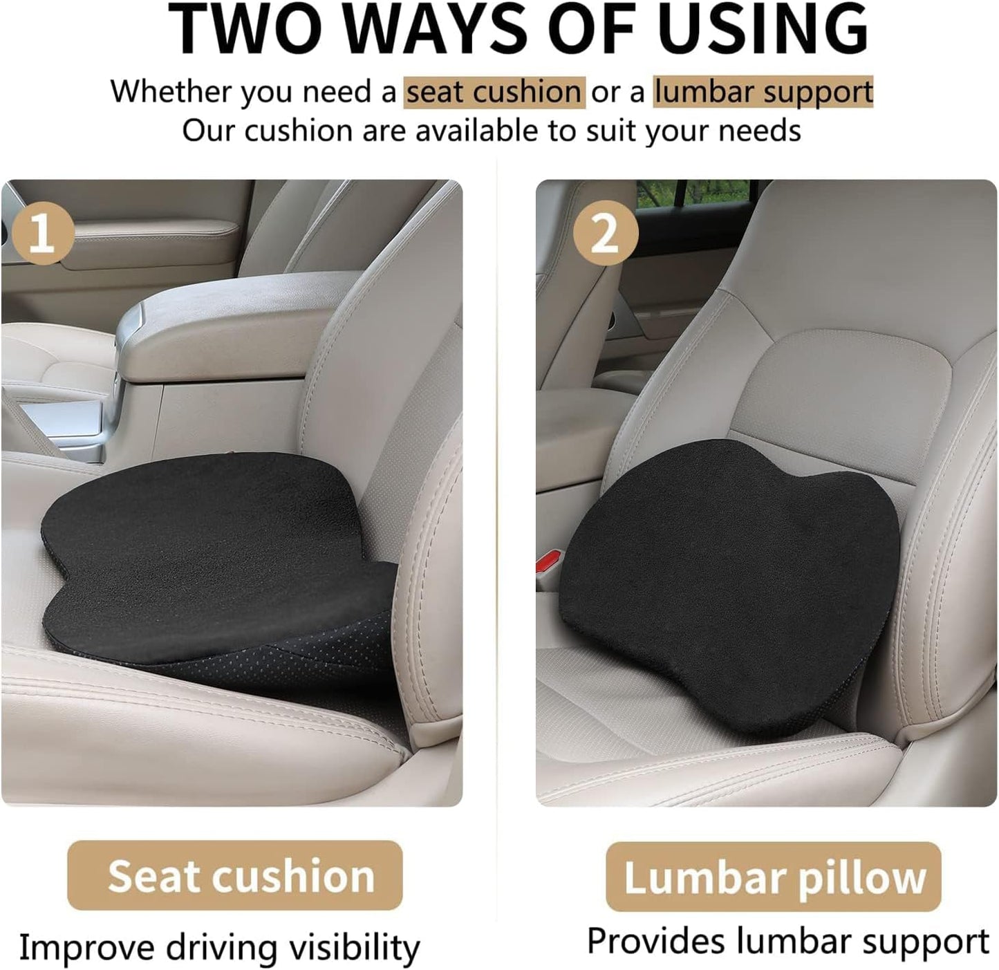 Car Seat Cushion - Memory Foam Car Seat Pad - Sciatica & Lower Back Pain Relief - Car Seat Cushions for Driving - Road Trip Essentials for Drivers(Classic Black)