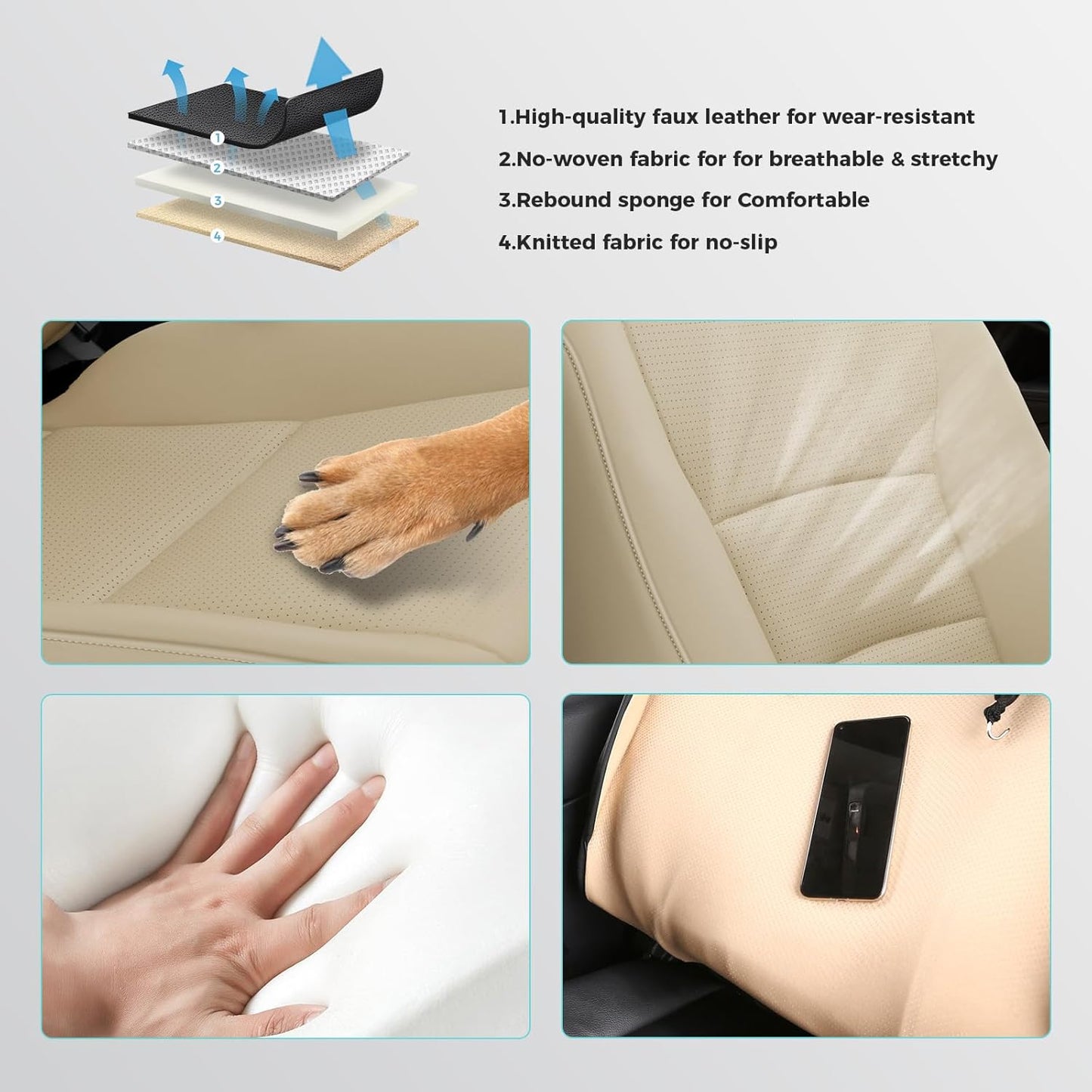 for Honda Pilot Seat Covers,Car Seat Protectors Full Set Custom Fit Pilot EX-L, Special Edition, Touring, Sport 2016 2017 2018 2019 2020 2021 2022-8 Seats, Full Coverage Waterproof, Beige