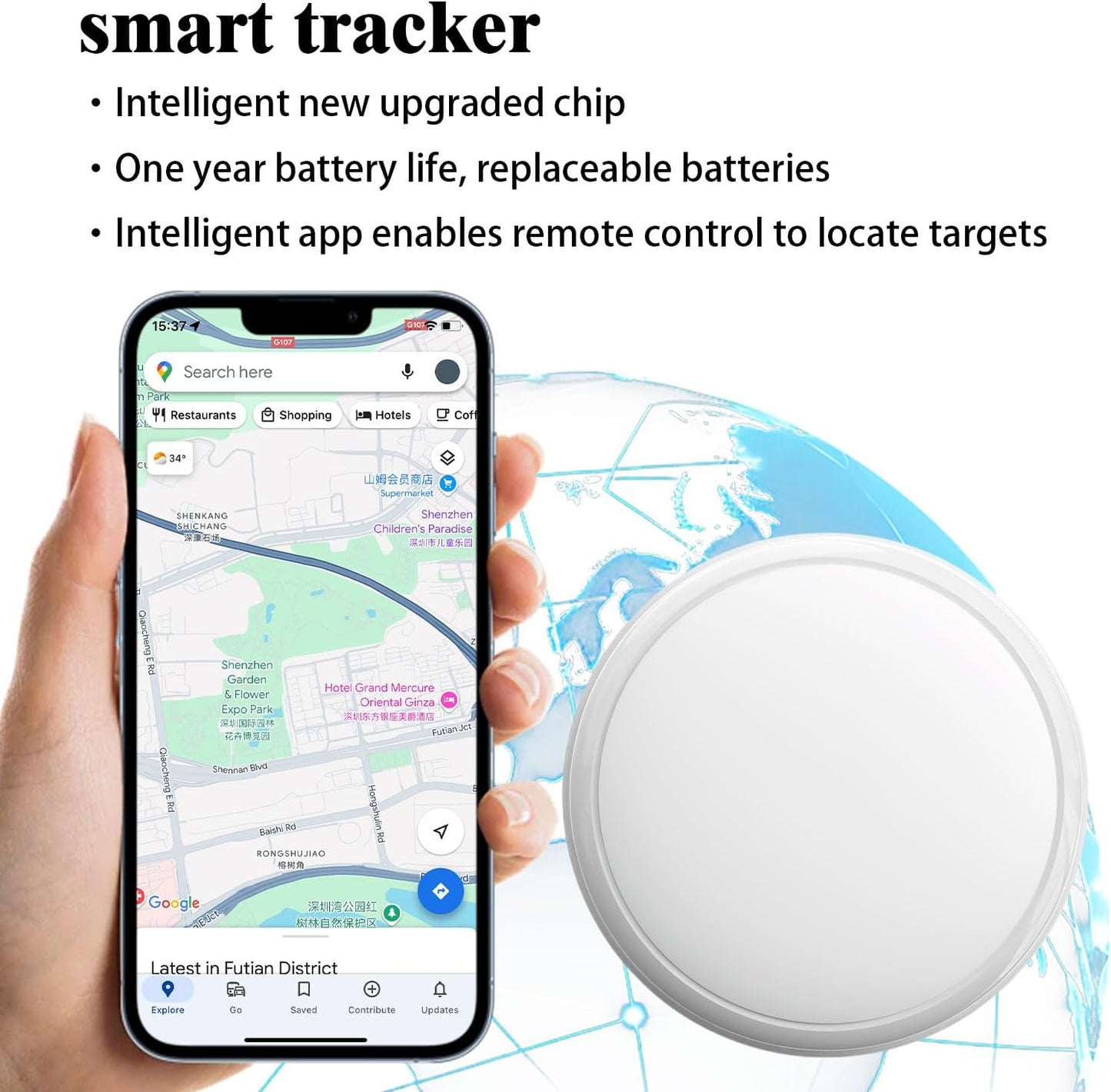 GPS Tracker for Vehicles, Pets & Valuables – No Subscription, Real-Time Tracking via App – Lightweight, Waterproof, Long Battery Life – Compatible with iOS & Android