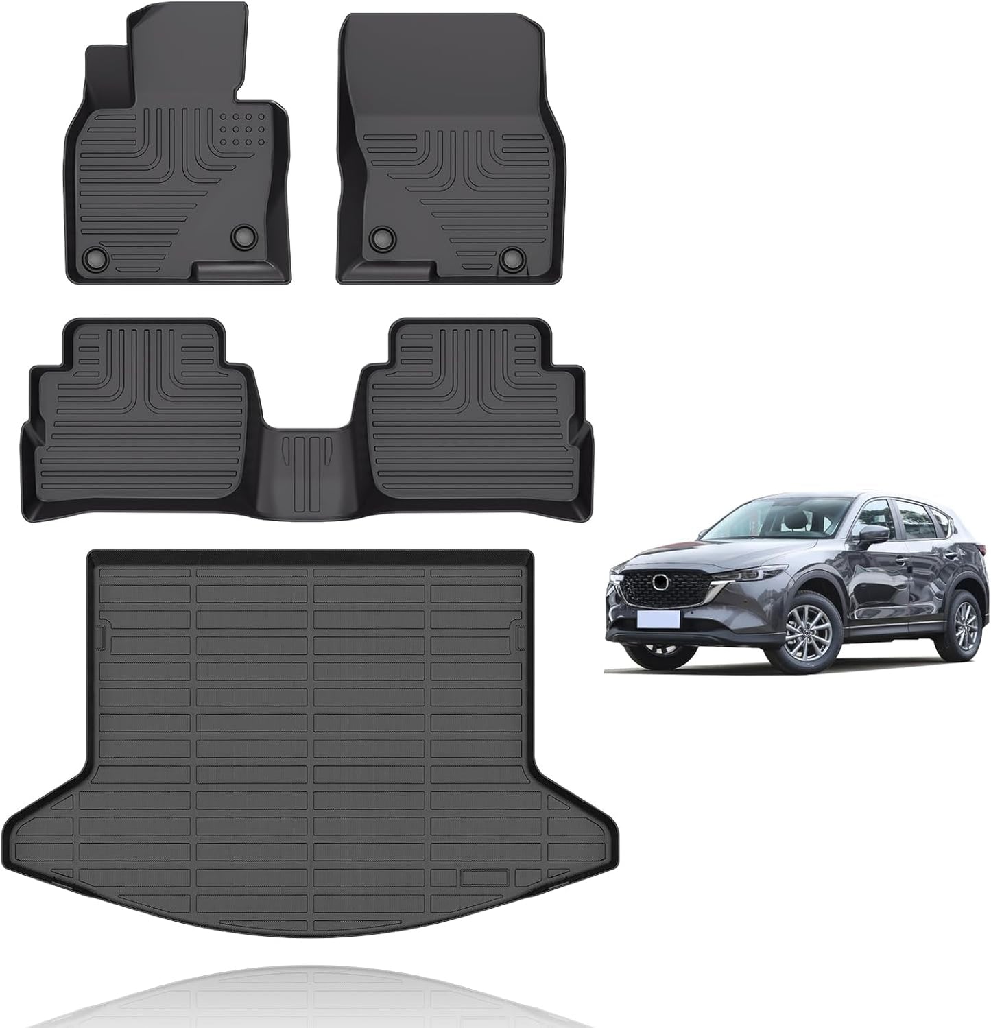 All Weather Floor Mats and Cargo Liners Set Fit for Mazda CX-5 2017-2022 TPE Car Mats Waterproof Anti-Slip Rubber Trunk Liner CX-5 Accessories