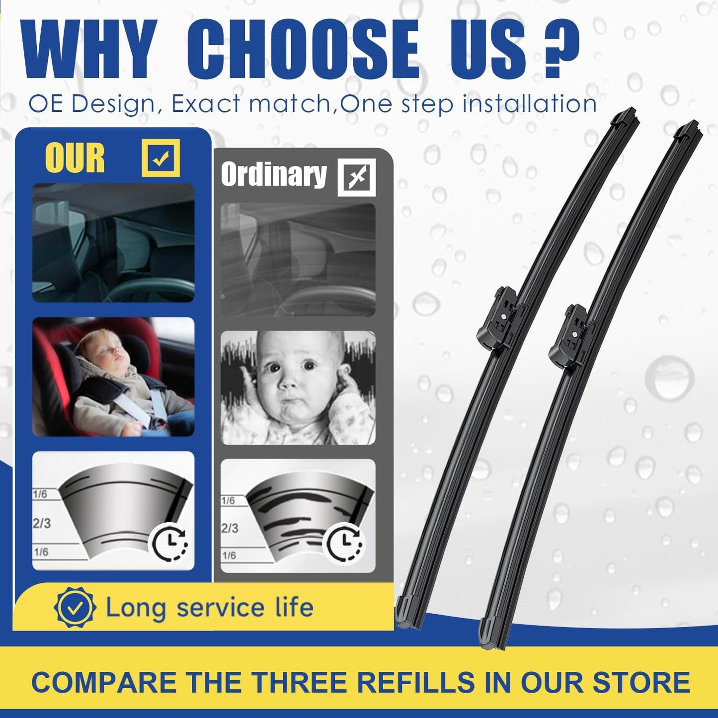 Wipers Factory Replacement For A4 S4 RS4 A6 S6 Audi Allroad 2002-2008 Original Equipment Windshield Wiper Blade Set- 22"+22" (Set of 2) Pinch Tab