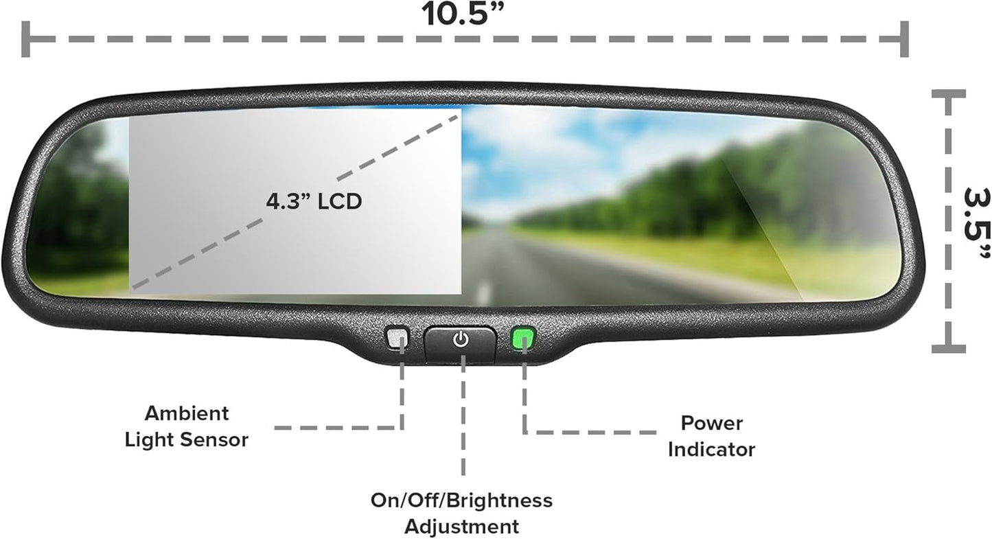 Master Tailgaters 10.5" OEM Rear View Mirror with 4.3" LCD Screen and 170° Backup Camera | Rearview Universal Fit | Auto Adjusting Brightness LCD | Anti Glare | Full Original Mirror Replacement