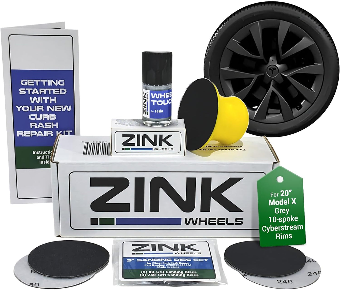 Premium Tesla Wheel Curb Rash Repair Kit for Model X 20-inch Grey Cyberstream Rims - DIY Kit with Color-matched Touch Up Paint - Made in USA