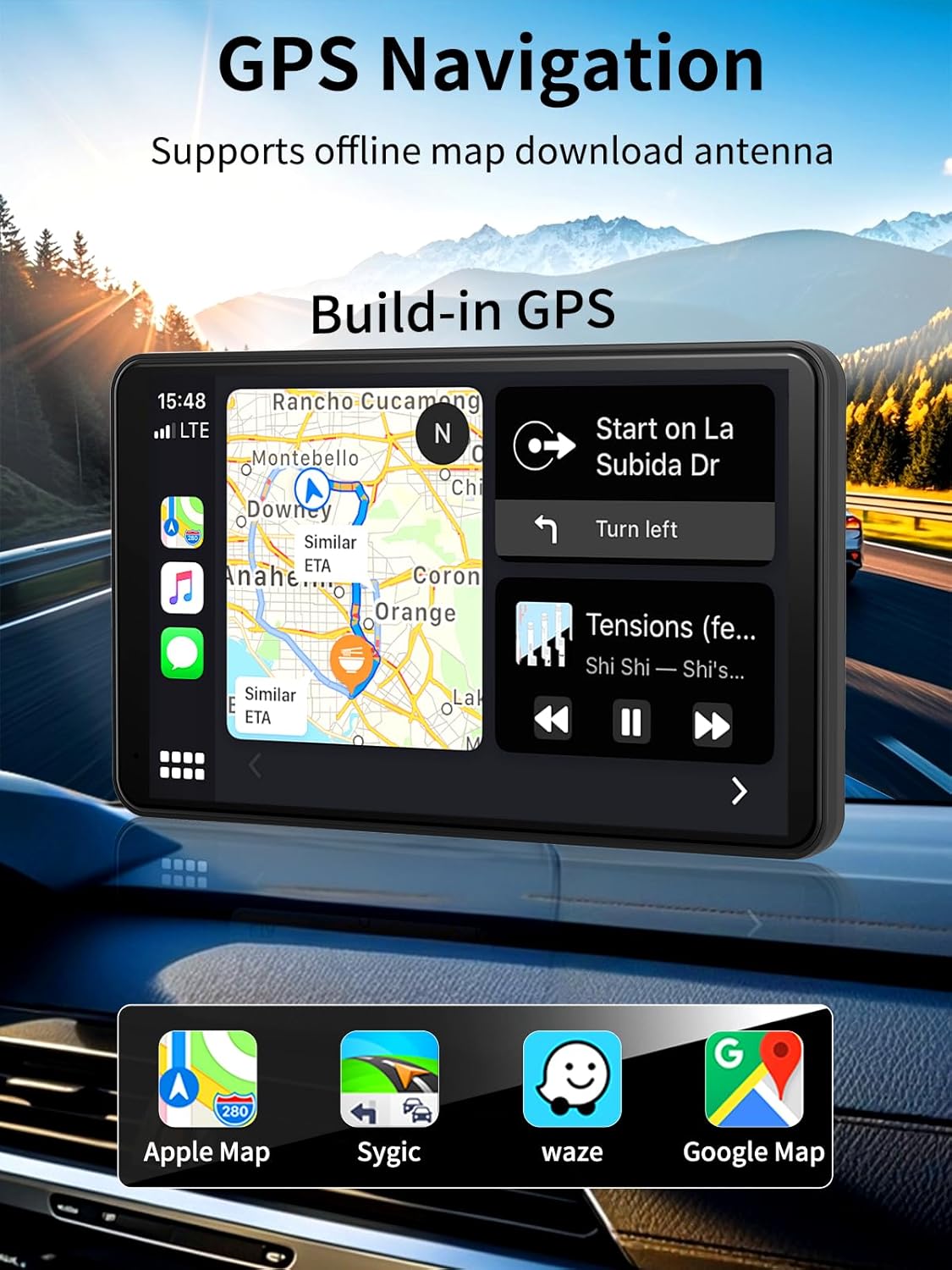Android Carplay Screen for Car, 7 Inch with 4 Core and 2GB+32GB, Wireless Apple Carplay Android Auto Car Stereo Built-in GPS Navigation Netflix YouTube Tictok Google Play, OTA Upgrate Support