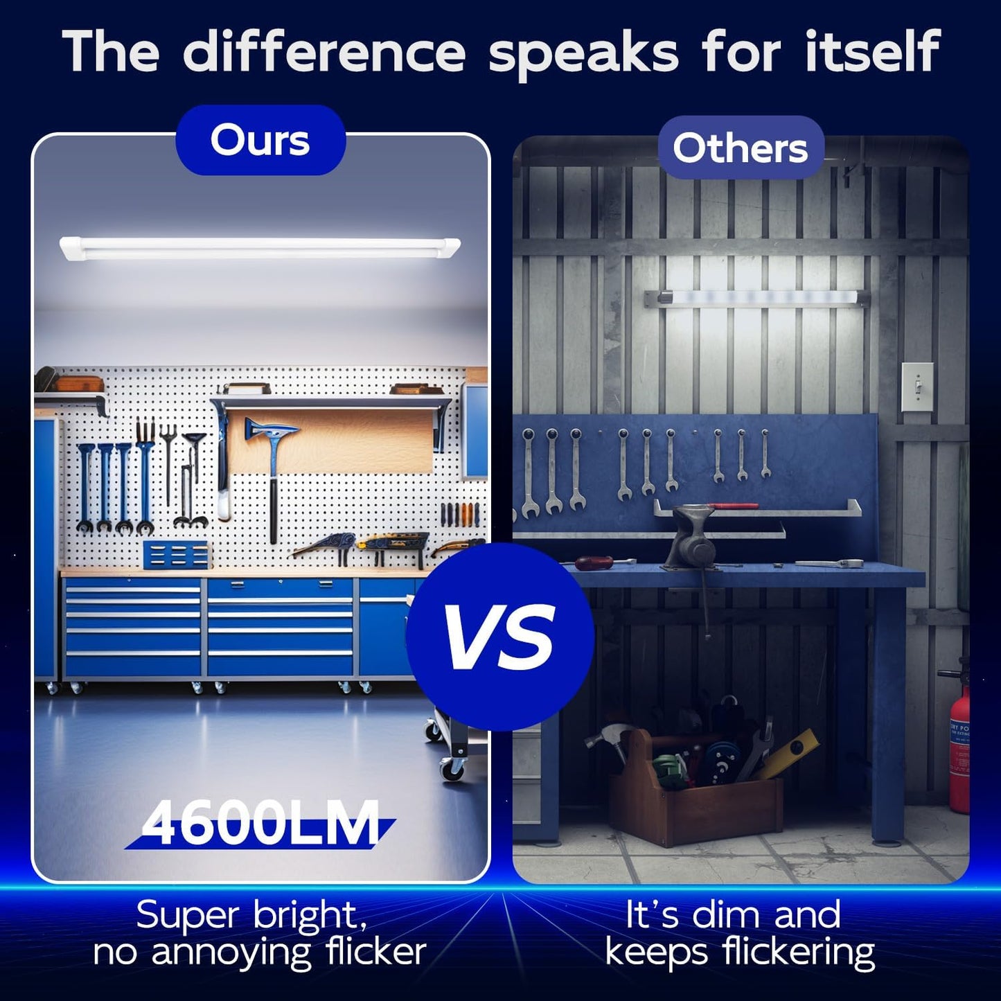 hykolity 4 Pack Linkable LED Shop Light, 4FT 44W [300W Equivalent], 4600lm, 5000K Daylight, Plug-in Utility Light Fixture, Hanging or Surface Mount, White - Energy Efficient Lighting Solution