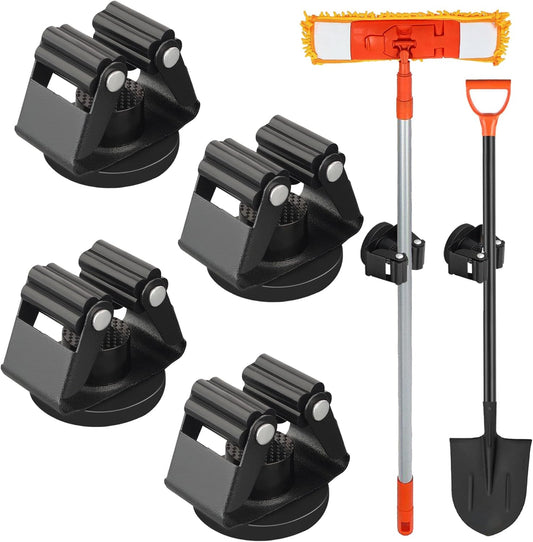 MUTUACTOR Magnetic Broom Holder,4PCS Anti-Slip Magnetic Mount Storage Broom Holders with Rubber Grippers,12lbs Heavy Duty Magnetic Tool Holder for Work Garage Laundry Kitchen RV Van Accessories