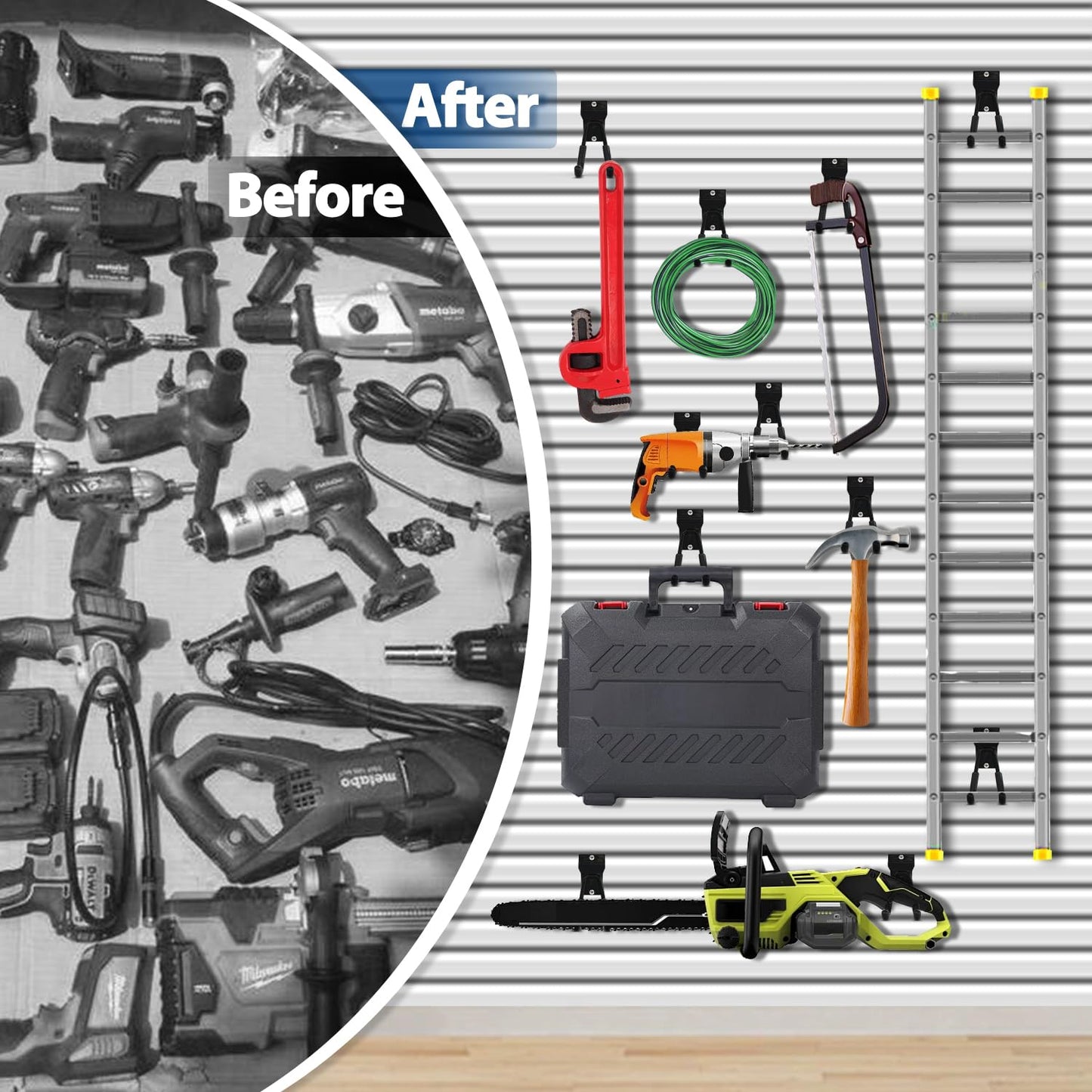 3-H Slatwall Accessories 10 Wave Hooks, Slatwall Hooks & Hangers, Slat Wall Hanging Hooks Heavy Duty, Proslat Accessories for Garage Storage Wall Panels Organzing Garden Tools Chairs Ladder(Black)