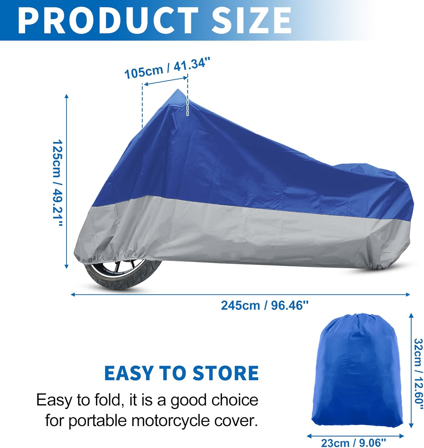 X AUTOHAUX Motorcycle Cover for Harley Davidson for Honda for Suzuki All Season Waterproof Sun Outdoor Protection Motorbike Cover Fits Up to 96.46'' Motorcycles Cover XL Blue Silver Tone