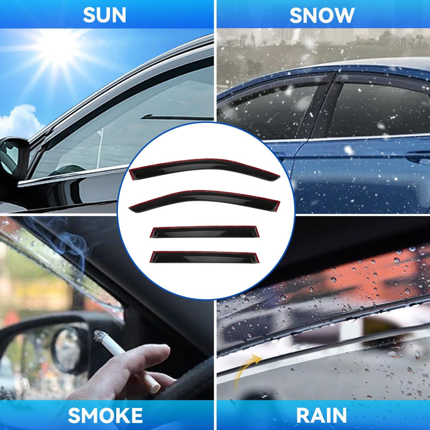 4pcs Front+Rear Smoke Tint Sun/Rain Guard Outside Mount Tape-On Vent Window Visors Compatible with 2014-2018 Subaru Forester