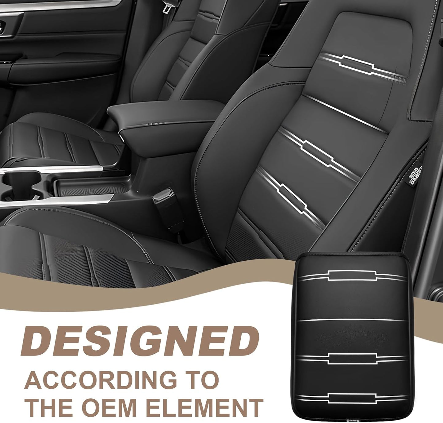 Muslogy Center Console Armrest Cover Compatible with 2017 2018 2019 2020 2021 2022 Honda CR-V Comfort Armrest Pad Arm Rest Cushion Vegan Leather Protector Black Regular Thick