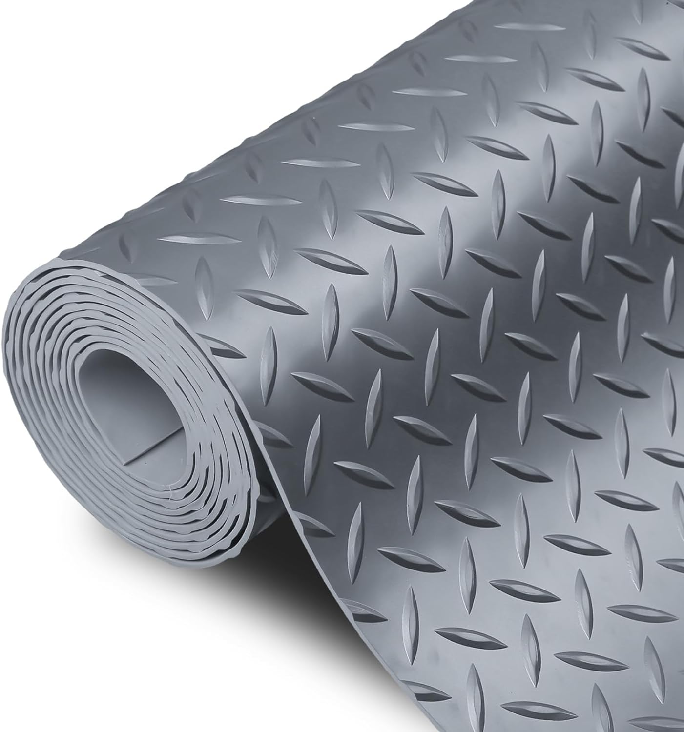 SEAL 4 x 20 Ft Premium Garage Floor Mat, Solid 2.8mm Thick Gray Commercial Grade Heavy Duty Parking Mat for Garage Floor, Golf Cart Parking, Water/Stain Resistant Floor Runner (Embossed Diamond Plate)