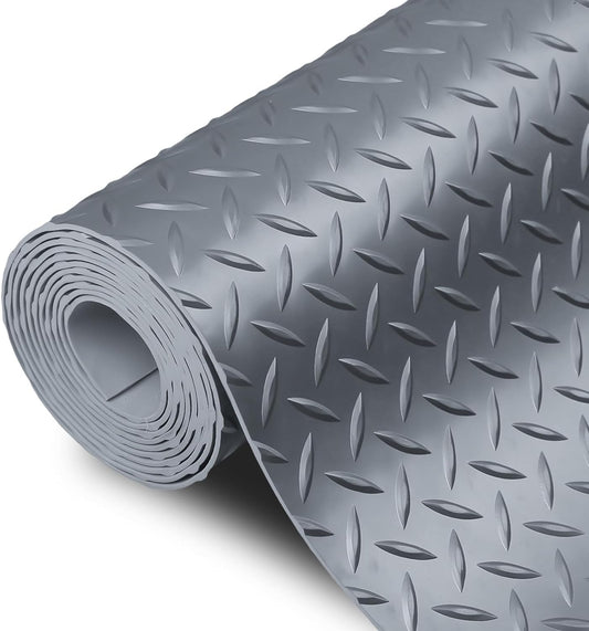 SEAL 5 x 8 Ft Premium Garage Floor Mat, Solid 2.8mm Thick Gray Commercial Grade Heavy Duty Parking Mat for Garage Floor, Golf Cart Parking, Water/Stain Resistant Floor Runner (Embossed Diamond Plate)