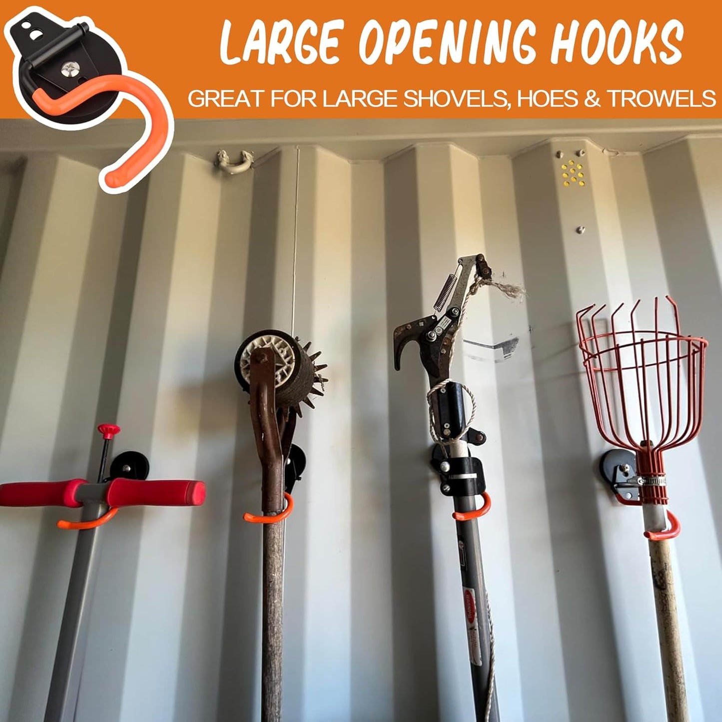 ULIBERMAGNET Magnetic Mop Broom Holder,Heavy Duty Movable Magnetic Tools Holder,Anti-Slip Strong Metal Hooks Mop Shovel Hanger for Garage, Kitchen, Laundry, Garden(2 Pack/Orange)