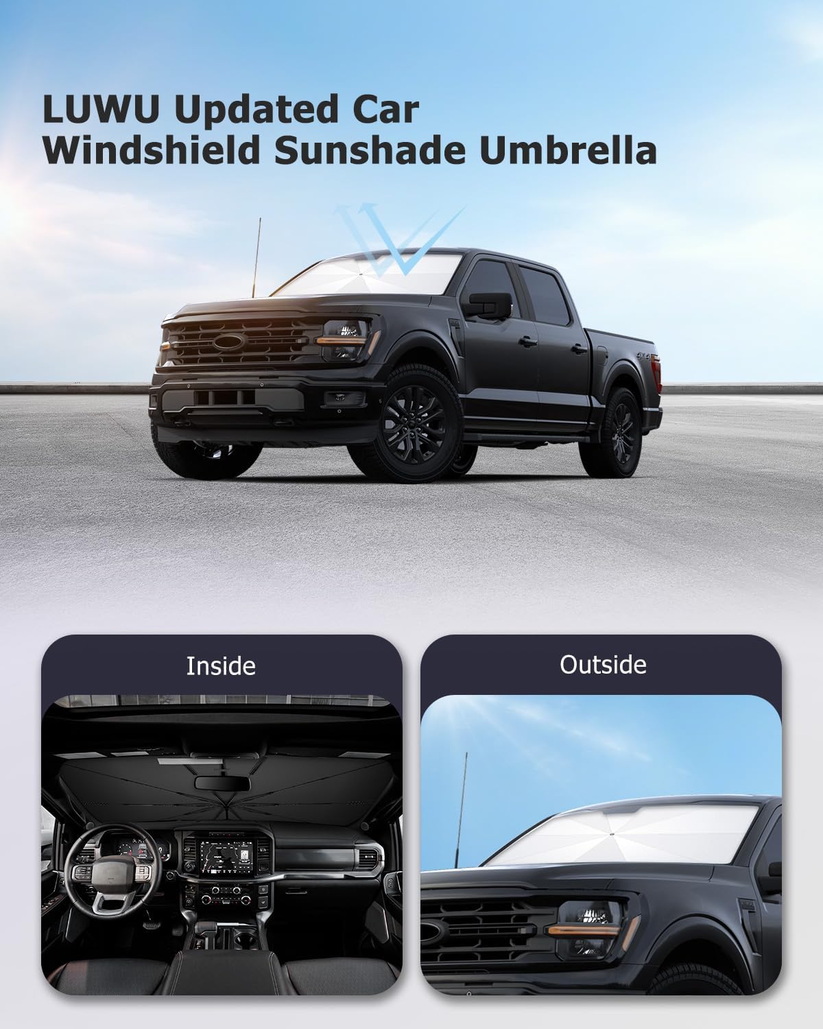 2025 Upgrade Car Windshield Sun Shade Windshield Sunshade Umbrella [Star Fabric] Protect Car from Sun Rays&Heat Damage Keeps Vehicle Cool, Spring Structure Edge Fits Sedans,SUVs,Trucks,Hatchbacks (M3)