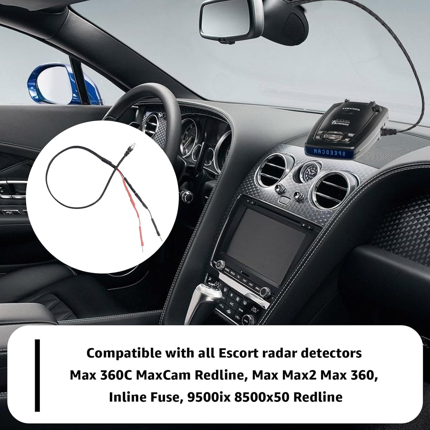 1PC RJ11 Replacement Mirror Wire Power Cord for Escort Radar Detectors，Fits Max 360C MaxCam Redline,Max Max2 Max 360,Inline Fuse,9500ix 8500x50 Redline Models ﻿