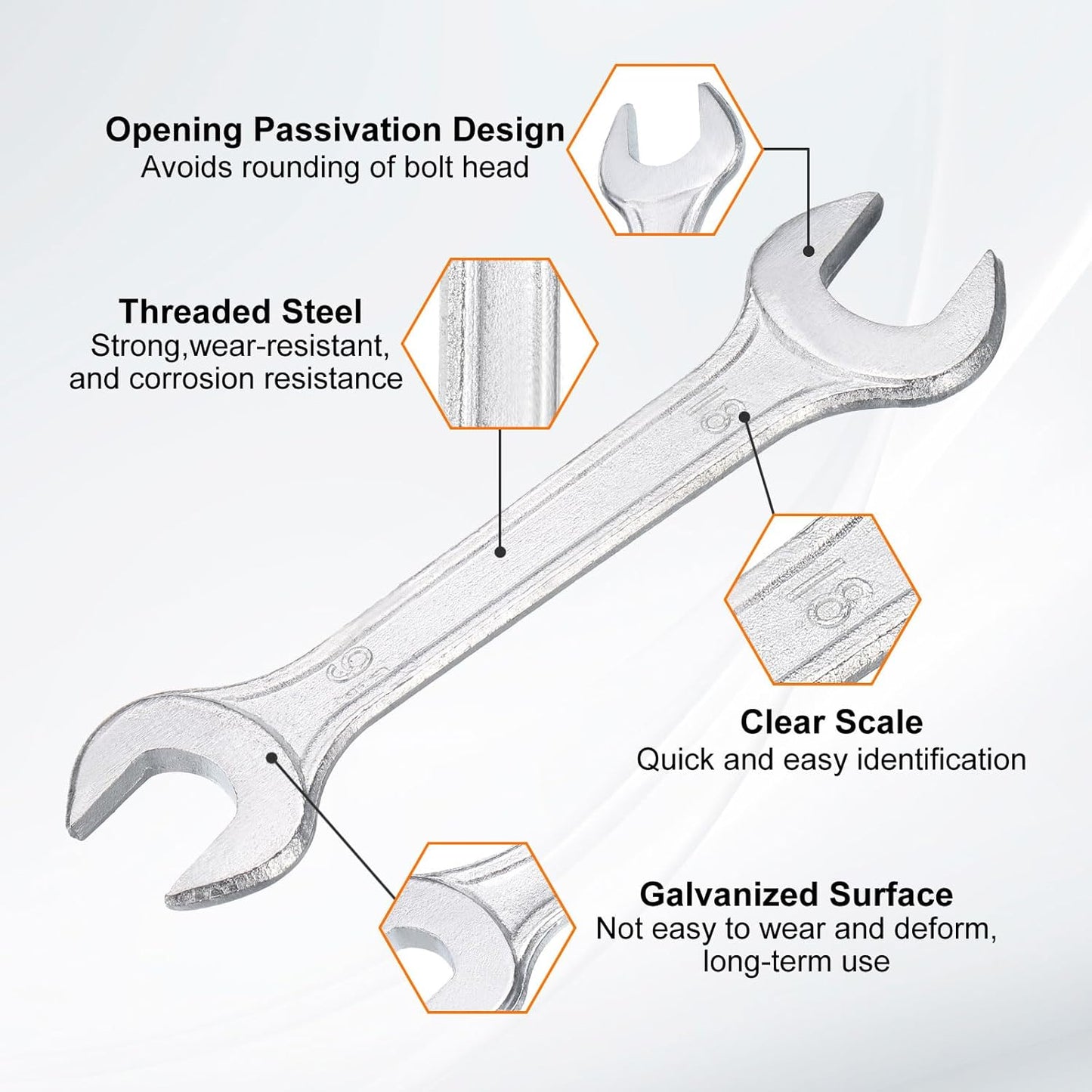 HARFINGTON Double Open End Wrench 16mm x 18mm Metric 15 Degree Offset Angle Small Flat Head Wrench Galvanizing Open Ended Spanner for Automotive Repair Furniture Assembly