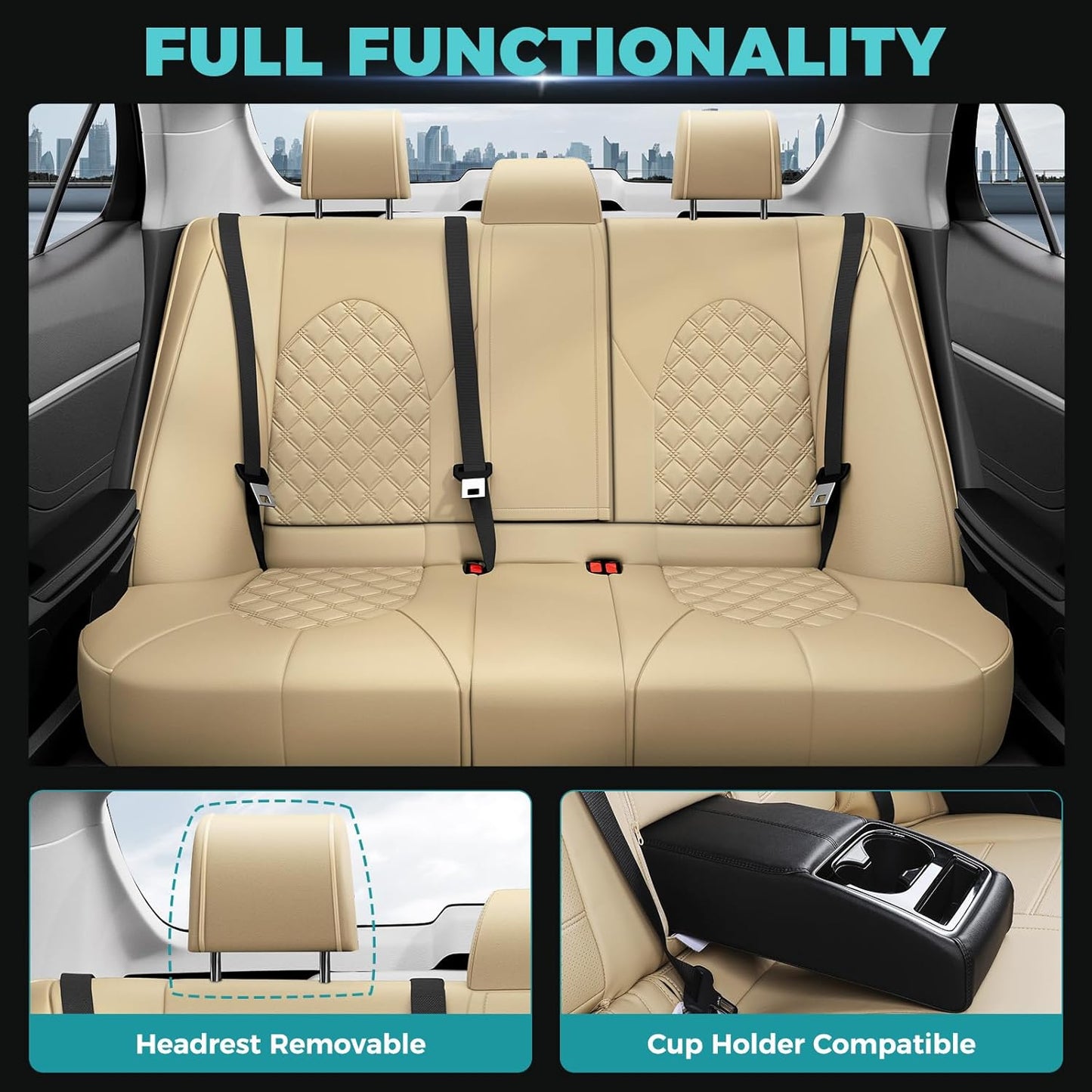 for Toyota Camry Seat Covers XLE XSE V6 2018 2019 2020 2021 2022 2023 2024 - Custom Fit Car Seat Covers Full Set, Breathable Waterproof Leather Seat Covers for Cars, Beige Not for Hybrid