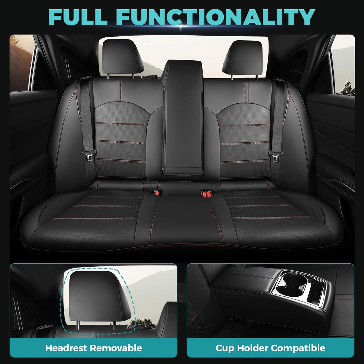 for Toyota Camry Seat Covers Hybrid XLE XSE 2018 2019 2020 2021 2022 2023 2024 - Custom Car Seat Cover Full Set, Leather Seat Cover for Cars, Waterproof Breathable Cushion Protector Black Red