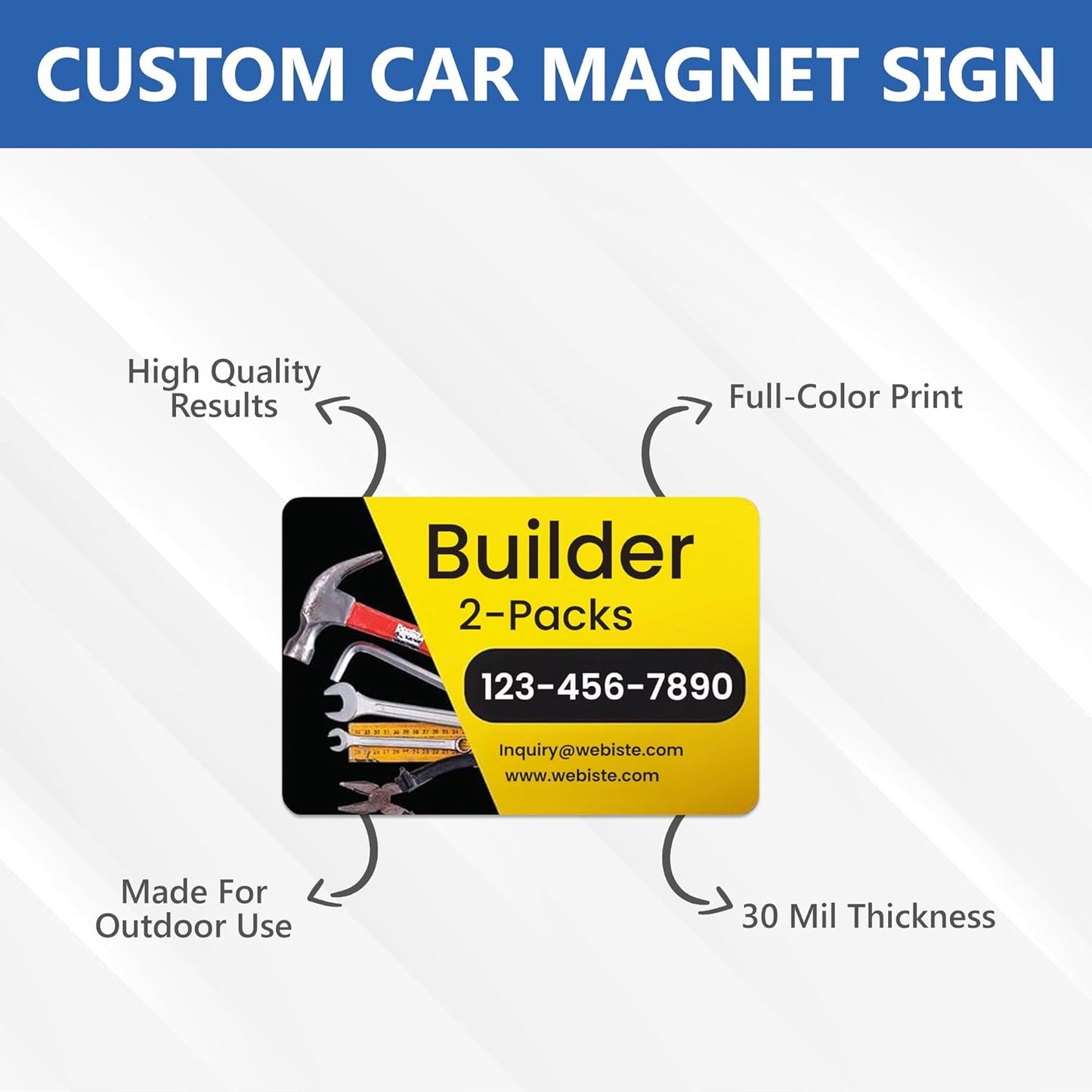 Custom Car Magnet Signs for Businesses (12"x18" Builder Rectangle) 2 pk - Personalized Car Magnets for Builder and Contractor, Advertising Vehicle Promotion - Advertising Magnets for Cars Door