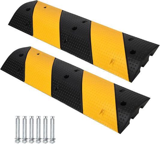 3.3 Ft Rubber Speed Bump, 2 Pack 2 Channel Modular Heavy Duty Speed Bumps Humps 25000 lbs Load Capacity, Cable Protector Ramp for Asphalt Concrete Gravel Driveway Road