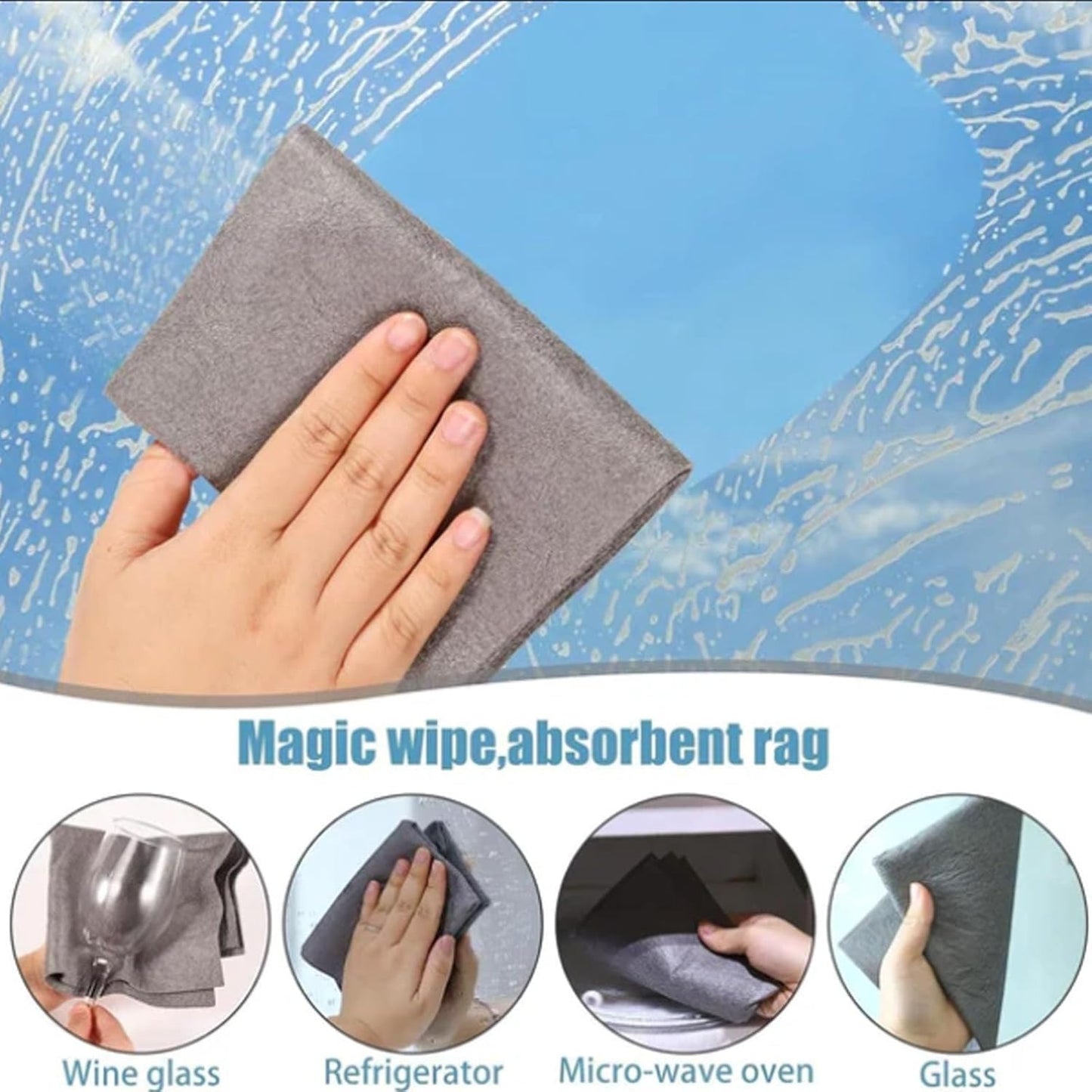 FETNHU Non-Woven - Super Absorbent 11.8" x 11.8" Lint-Free Cleaner, Reusable Thickened Magic Cleaning Cloth, Multipurpose Magic Cloths for Cleaning Glass, Cars, Kitchen, Window, Mirrors (30PCS-Black)