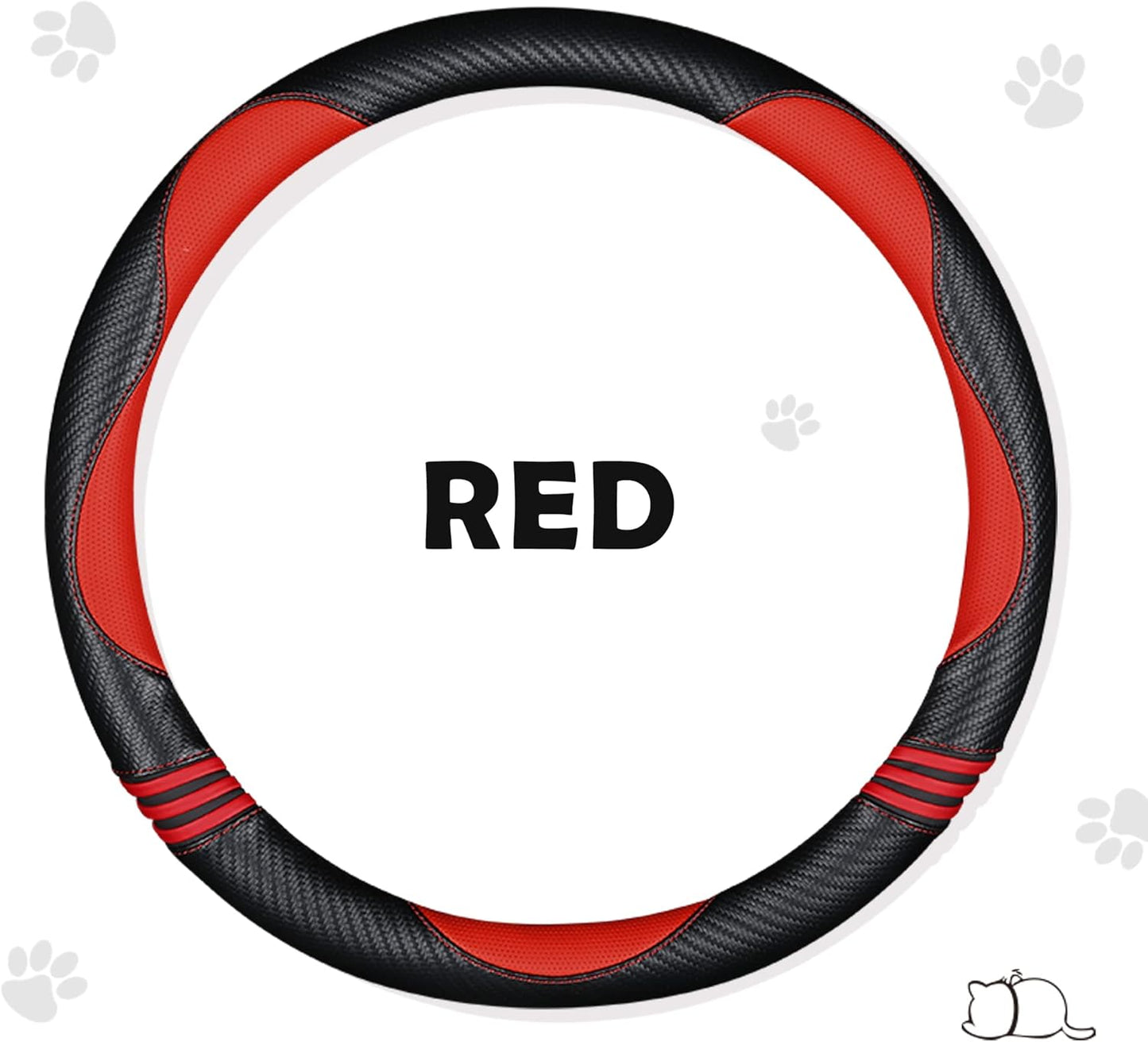 Car Steering Wheel Covers for Women Girl Padded Carbon Fiber PU Leather Cute Cartoon Auto Interior Accessories for Jeep, Truck, Universal, Anti Slip, Red, Large Size 15.5-16"(39-41cm)
