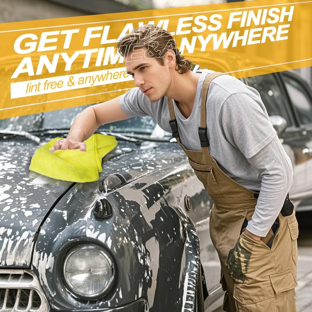 Car Wash Drying Towels,Absorbent,Lint-Free, Extra Soft,Reusable and Durable,Interior&Exterior, Microfiber Drying Towels for Cars 16in x 16in-6 Packs Yellow