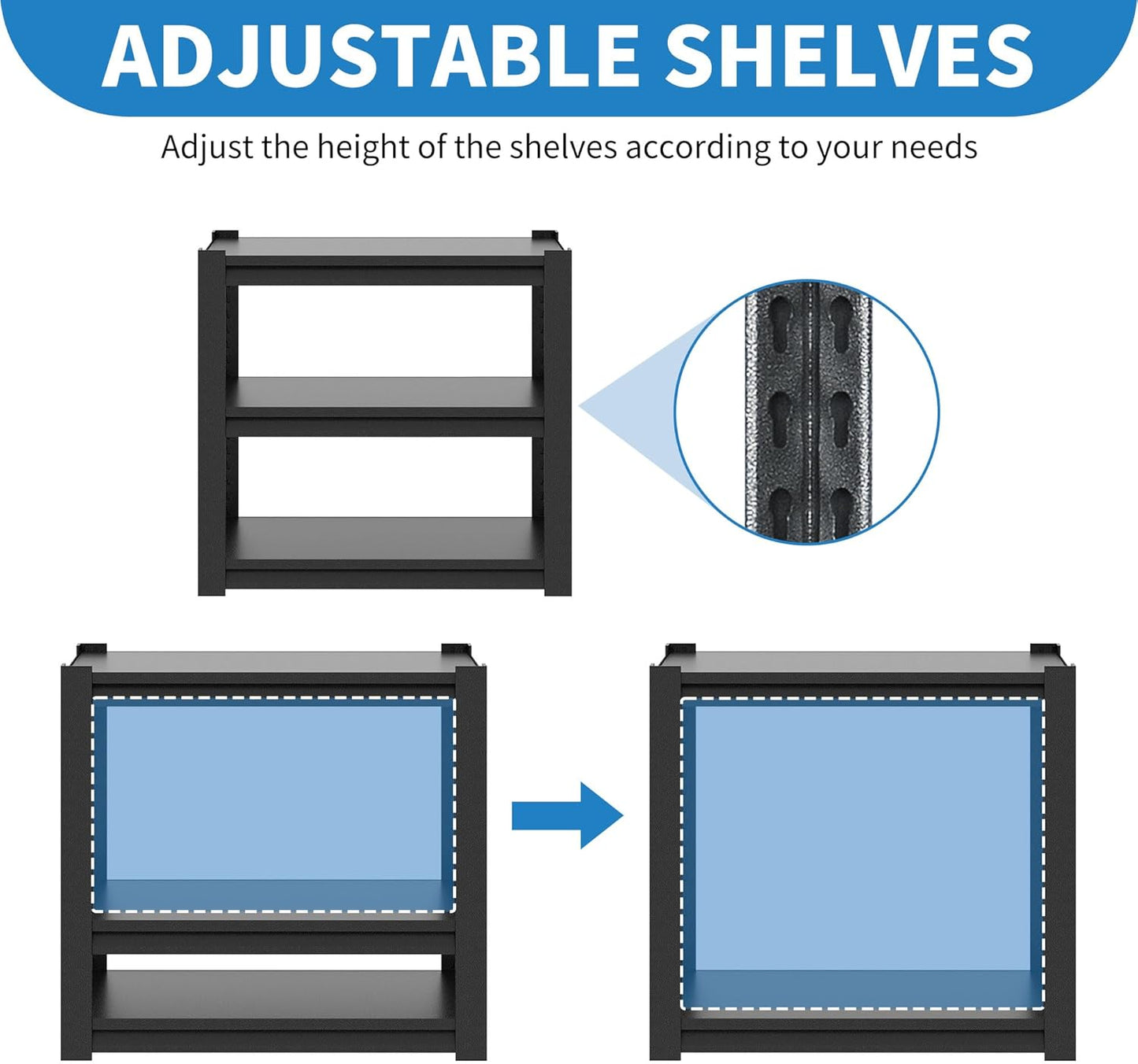 3 Tier Metal Shelving Unit, Aquarium Shelf System, Small Storage Organizer Racks for Basement Garage Laundry Utility Shelving (Black)