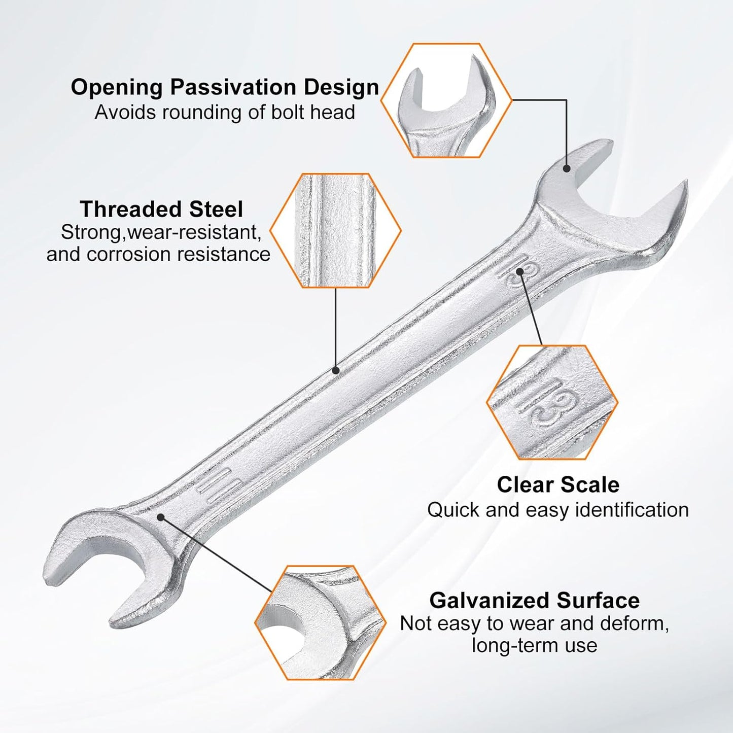 HARFINGTON Double Open End Wrench 11mm x 13mm Metric 15 Degree Offset Angle Small Flat Head Wrench Galvanizing Open Ended Spanner for Automotive Repair Furniture Assembly