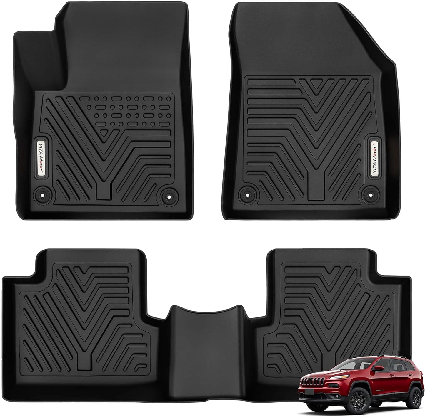 YITAMOTOR Floor Mats Compatible with 2015-2023 Jeep Cherokee (Not for Grand Cherokee), Custom Fit Floor Liners, 1st & 2nd Row All-Weather Protection, Black
