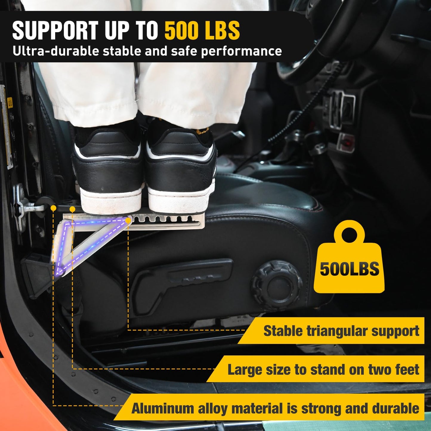 Nilight Car Door Step Universal Aluminum Latch Step for Car Roof Access Portable Folding Car Door Latch Hook Step Multi-Adjustable Both Feet Stand Pedal Max Load 500 Lbs for Truck SUV Vehicles, Black