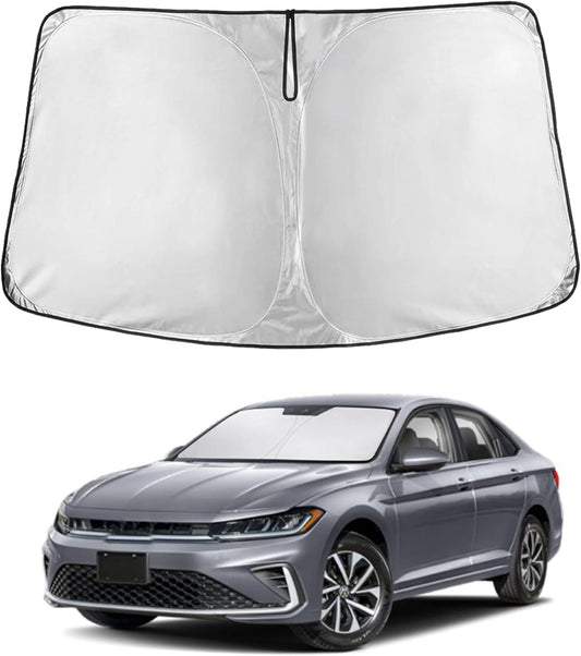 for Volkswagen Jetta 2019-2025 Windshield Sunshade -EcoNour Sunshade 240T Polyester Material Cars Sun Visor Reflector Blocks UV Rays Foldable Sunshade Interior Protection Volkswagen Jetta Accessories