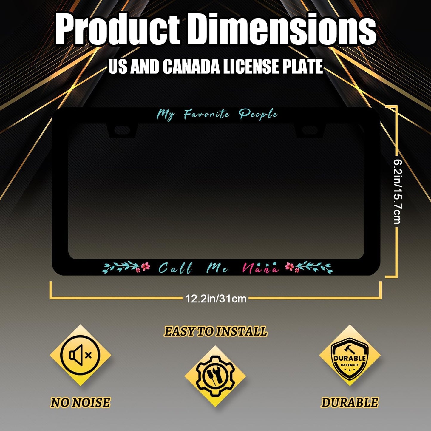 My Favorite People Call Me Nana License Plate Frame Nana License Plate Holder Funny License Plate for Car Decoration Stainless Steel Coloful Car Accessory with Screws Men Women 12.3" x 6.3"