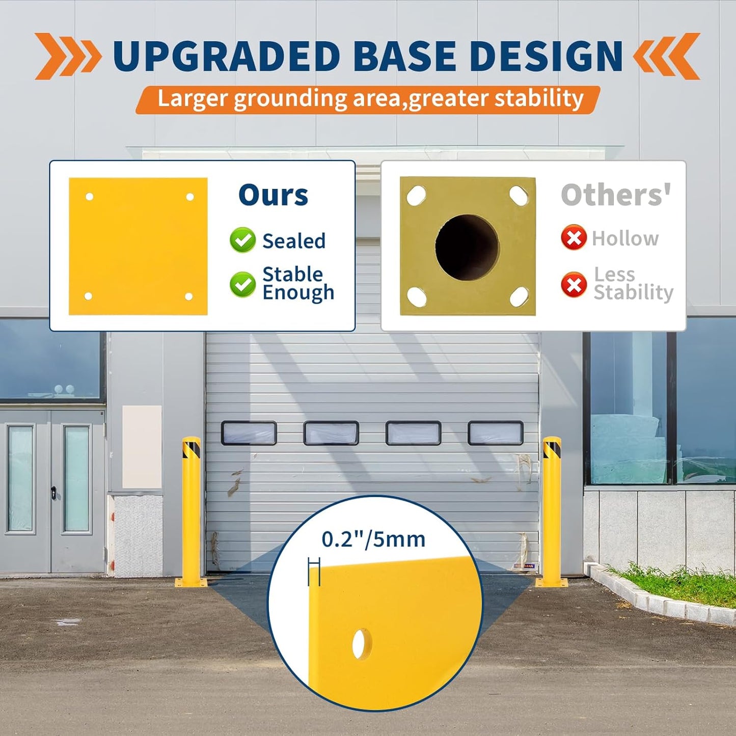 4.5x42 Inch Safety Bollard Post - Yellow Steel Bollard with Anchor Bolts (6-Pack) for Parking Lots, Walkways & Traffic Areas