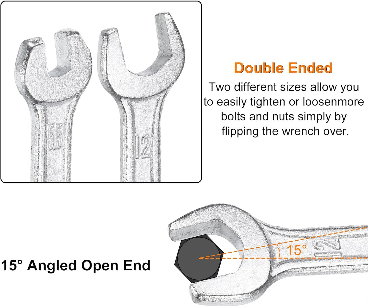 HARFINGTON Double Open End Wrench 5.5mm x 7mm Metric 15 Degree Offset Angle Small Flat Head Wrench Galvanizing Open Ended Spanner for Automotive Repair Furniture Assembly