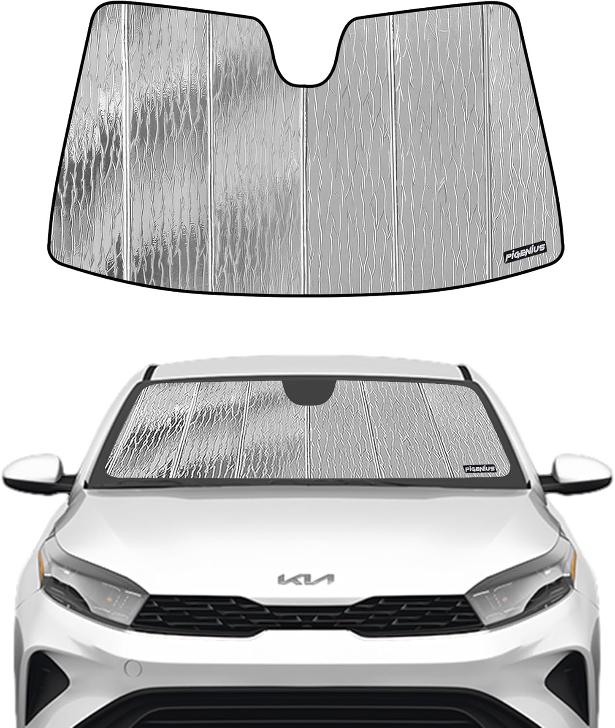 Windshield Sun Shade for Kia Forte 2019-2024,Front Window Sunshade Shield, 2-in-1 Reflective Sun Shade,Silver for Summer, Black for Winter