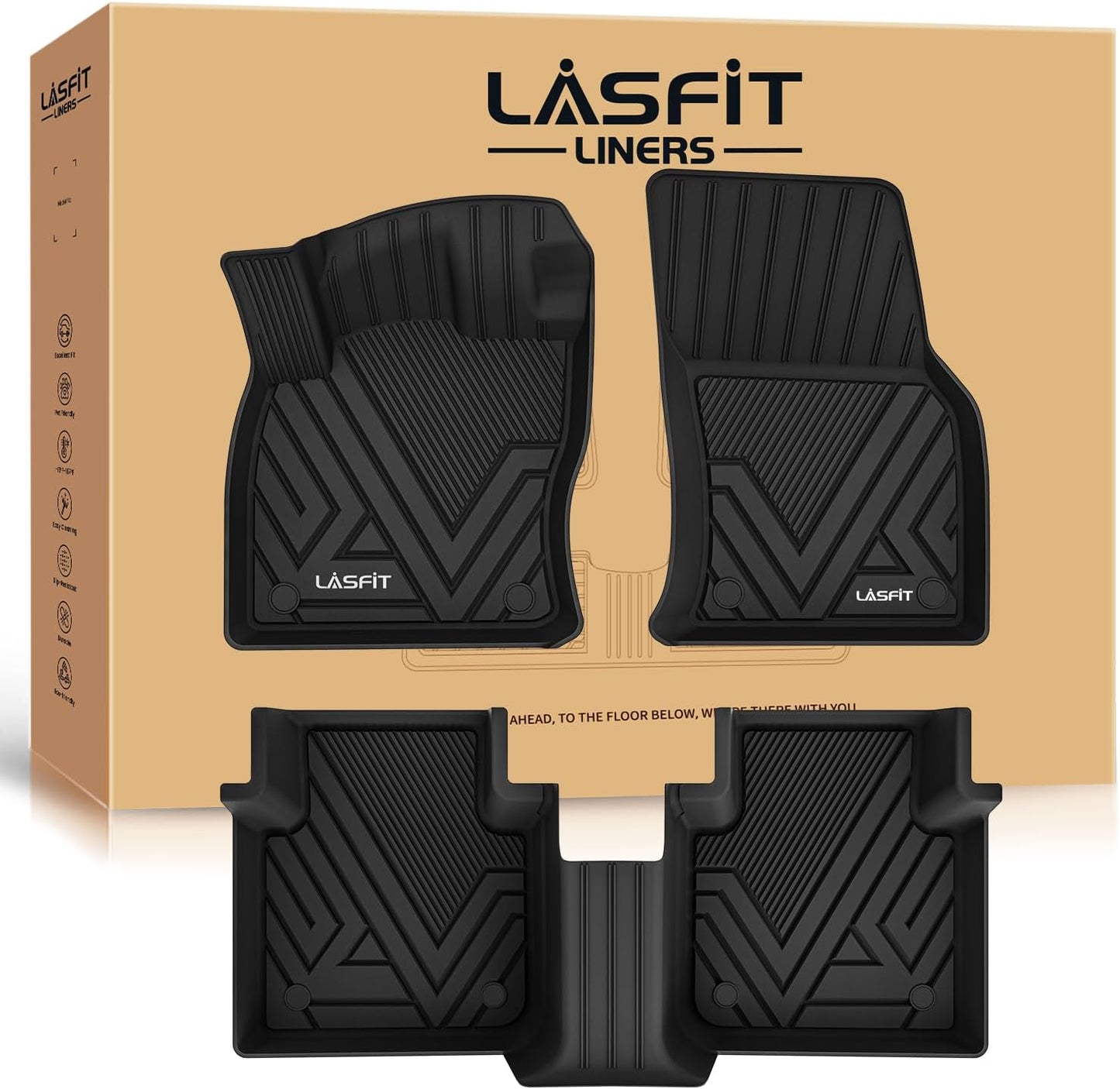 LASFIT Floor Mats Fit for Volkswagen Tiguan 2024 2023 2022 2021 2020 2019 2018 (Only for 5 Seater) All Weather TPE Custom Fit Floor Liners for 1st and 2nd Rows Car Mats for VW Tiguan 2018-2024, Black