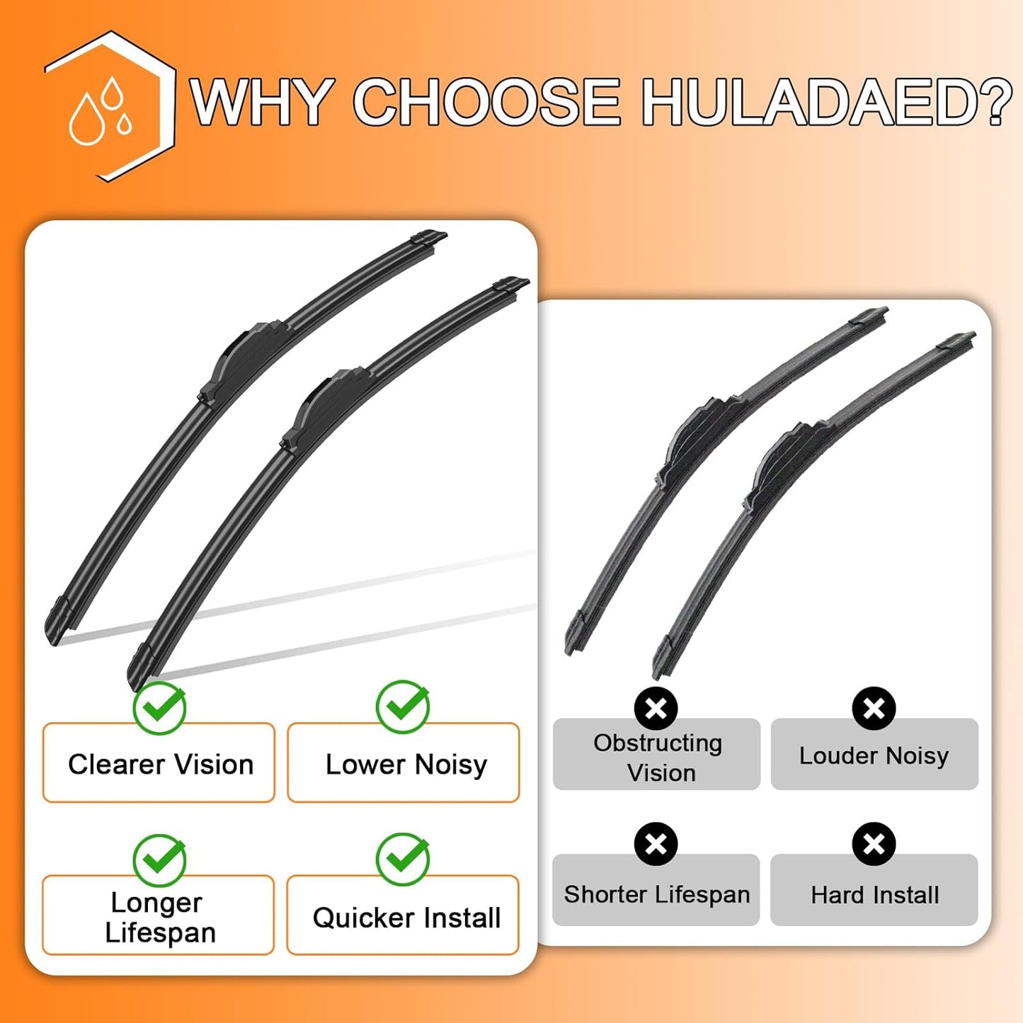 HULADAED® 24''+17''+12'' Windshield Wipers Replacement for Toyota RAV4 2012-2006,Silicone Front Rear Wiper blades for MY Car-All Weather & Quiet(3 PACK)