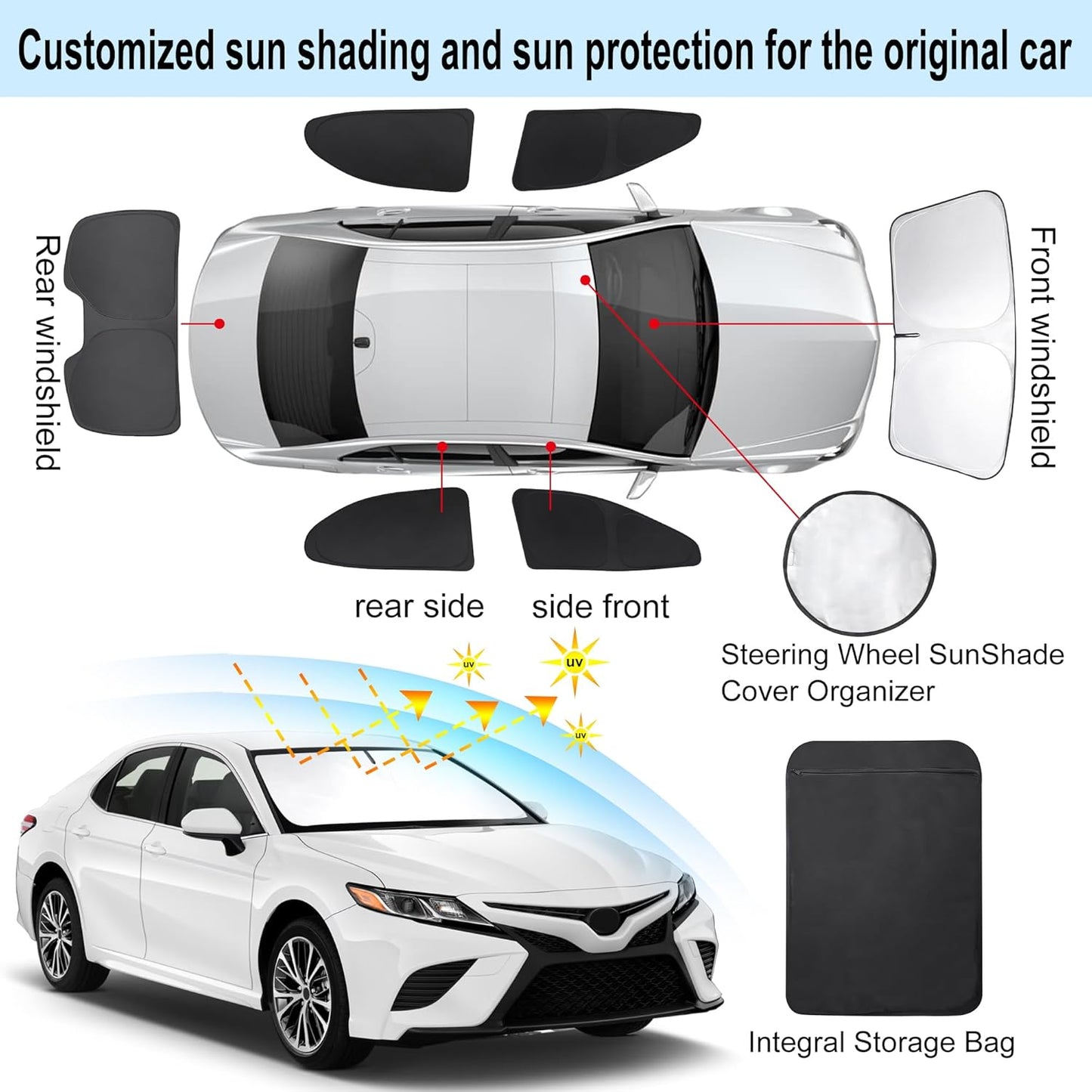 TINGLU Window Shades for Toyota Camry 2018-2024 Accessories Car Side Full Windows Rear Triangular Windshield Sun Shade Sun UV Rays & Privacy Protection for Camping,Napping,and Relaxing 6PCS