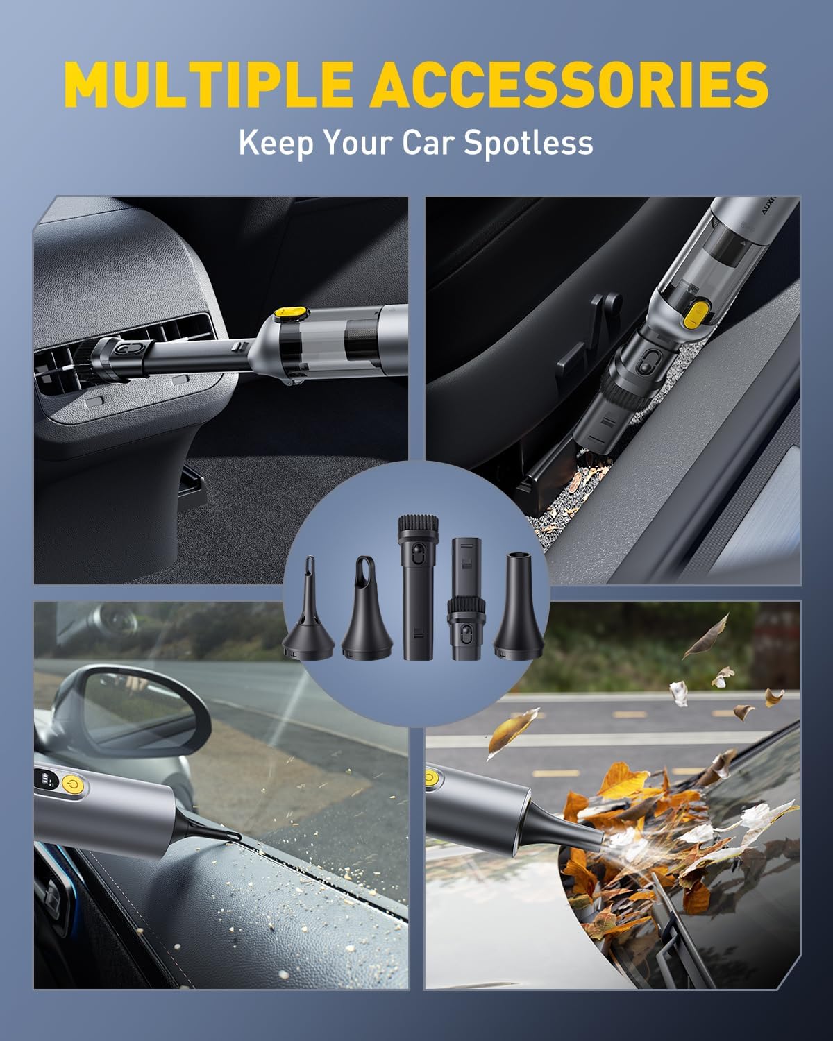 AUXITO Car Vacuum Cleaner - Portable Handheld Vacuum Cleaner 14000Pa Suction Power, Blow & Suction 2 in 1 Mini Vacuum Cleaner Hand Held Vacuum for Car, Home, Pet, Office (Silver)