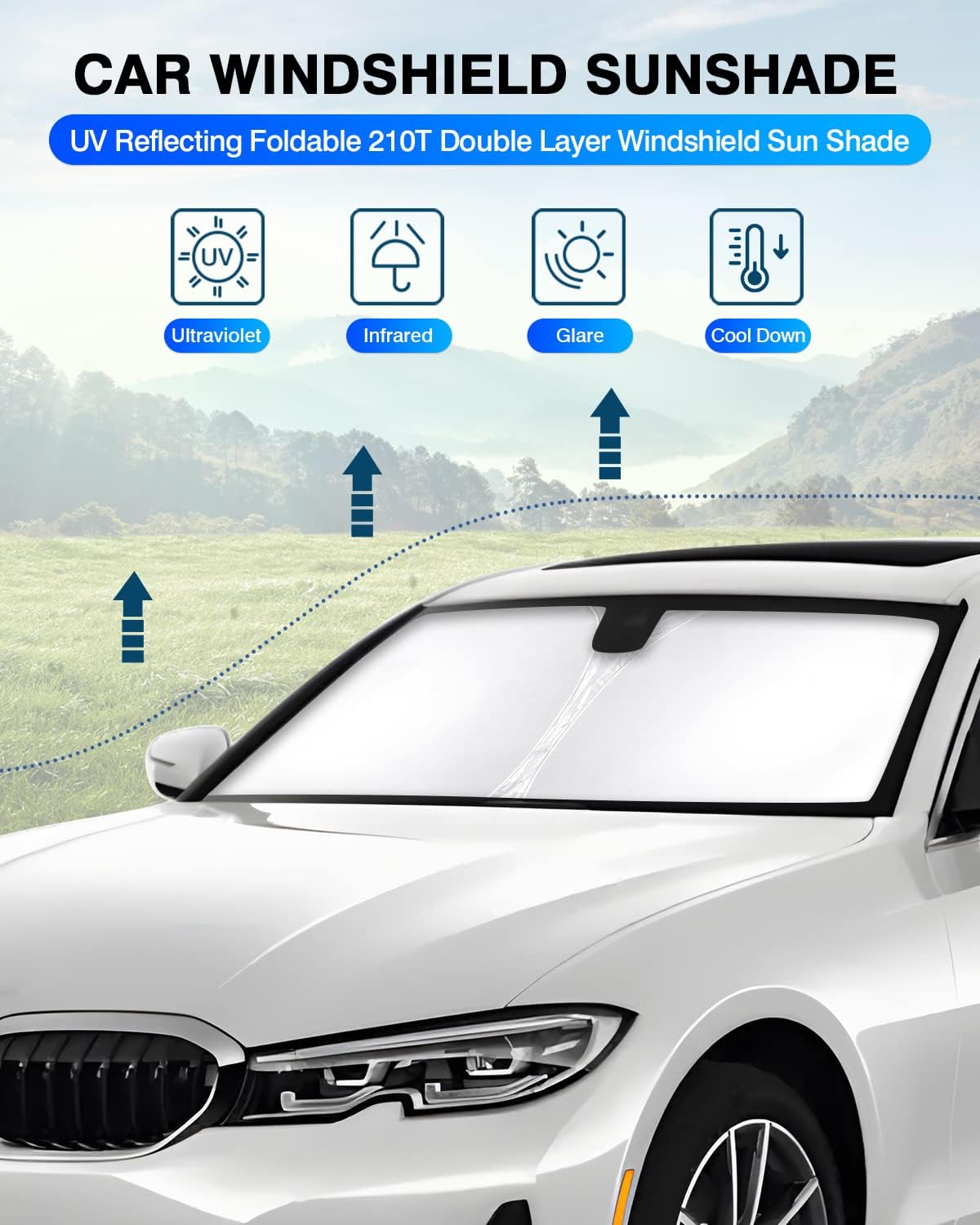 KUST Windshield Sun Shade for BMW 3 Series Accessories 2019-2025 2026 Window Shade Sun Visor Cover Foldable Blocks UV Rays Keep Your Car Cooler