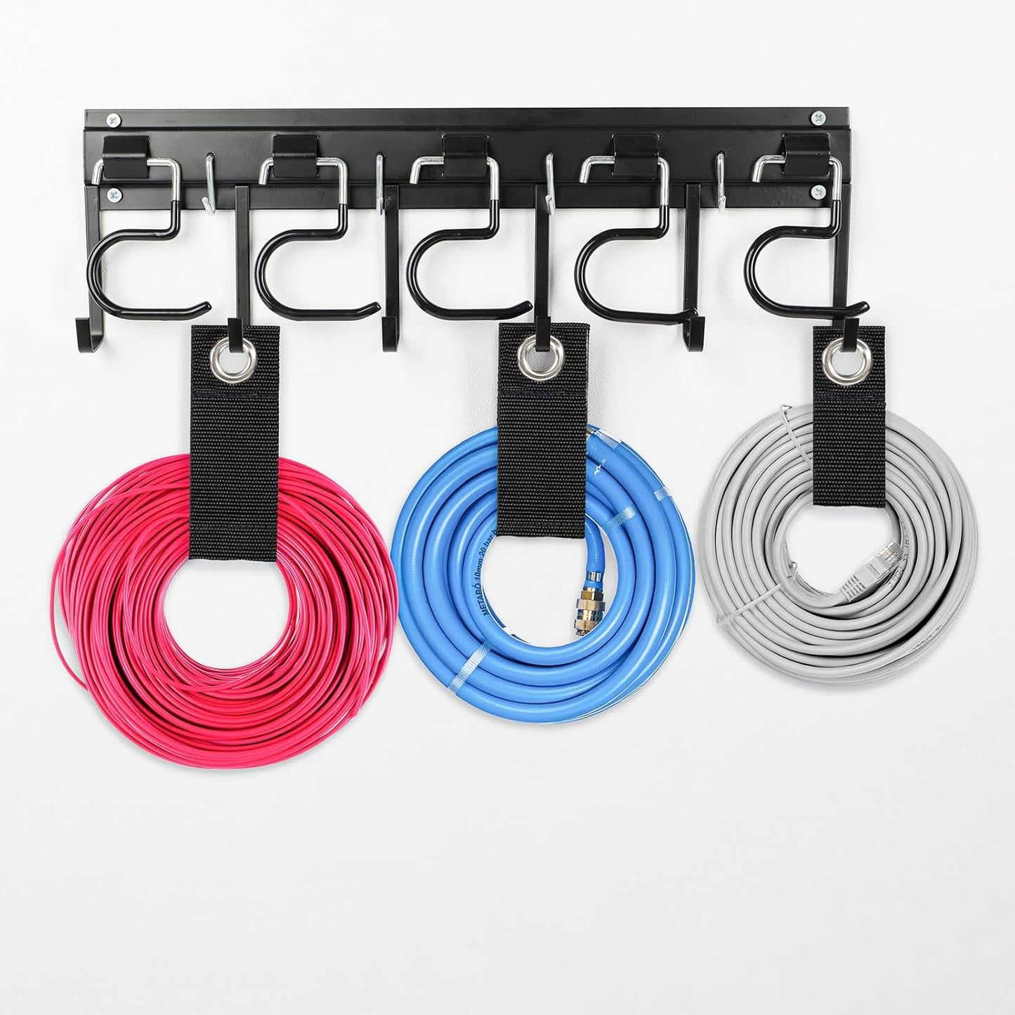 LEYU Metal Garage Tool Organizer Wall Mount, 2 Pack Garden Tool Organizer With Extension Cord Straps, Garage Organization Hooks and Hangers for Shed, Yard Storage, Wall Holder for Hanging Broom Mop