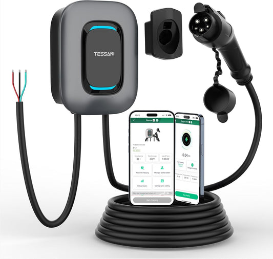 TESSAN Level 2 EV Charger, Hardwired Electric Vehicle Fast Charging Station, 48A/240V Smart Equipment App Control Wi-Fi （Only 2.4Ghz）& Bluetooth, 25ft Cable with Holder for Indoor Outdoor Home