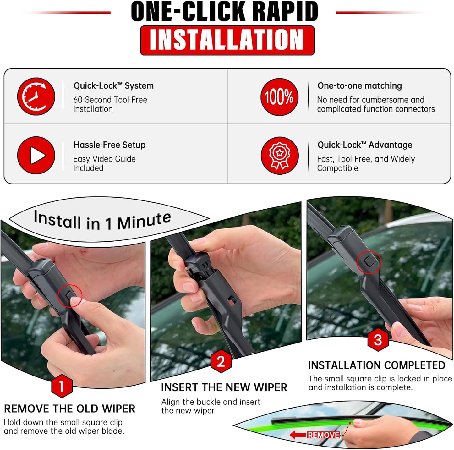 Windshield Wiper Blades Replacement for Chevrolet Chevy Spark 2013 2014 2015 Original Factory Quality Front Rear Wipers Blade Set for My Car - 24" 16" 12" (Pack of 3)