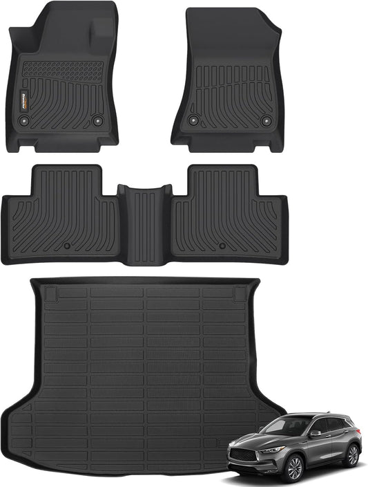 Binmotor-All Weather Car Floor Mats and Cargo Liner Set for 2021 2022 2023 2024 2025 Infiniti QX50,2 Rows with Cargo Mat Set for QX50,TPE Rubber Liners for QX50 Accessories Mats Trunk Mat-Black