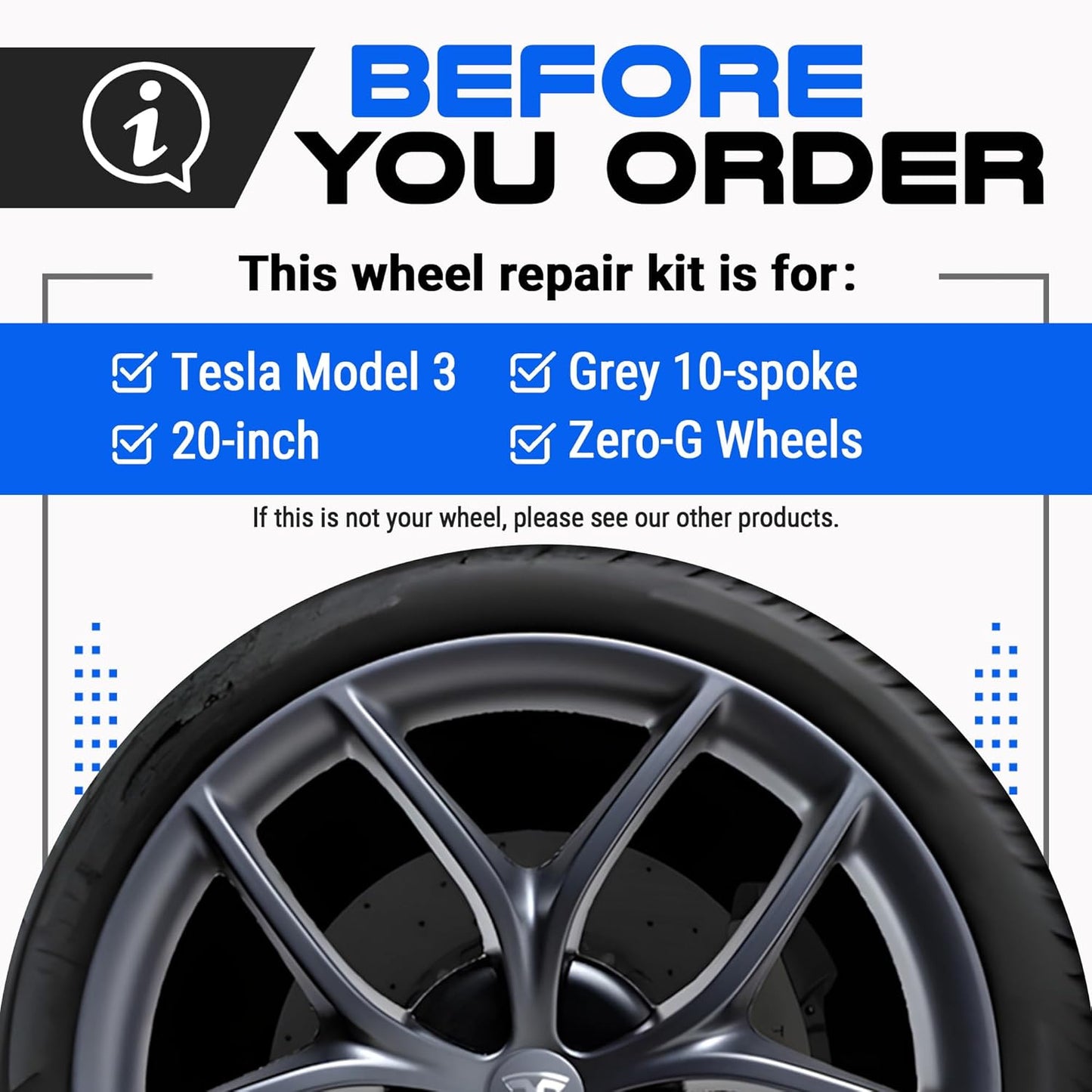 Premium Tesla Wheel Curb Rash Repair Kit for Model 3 20-inch Zero-G Rims - DIY Kit with Color-matched Touch Up Paint - Made in USA
